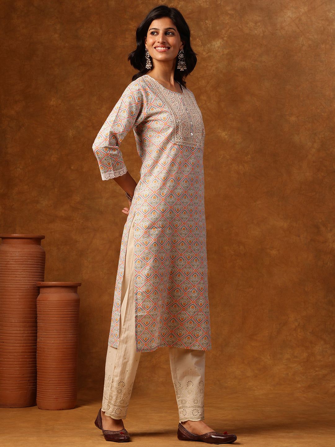 Grey Elegant Printed Kurta