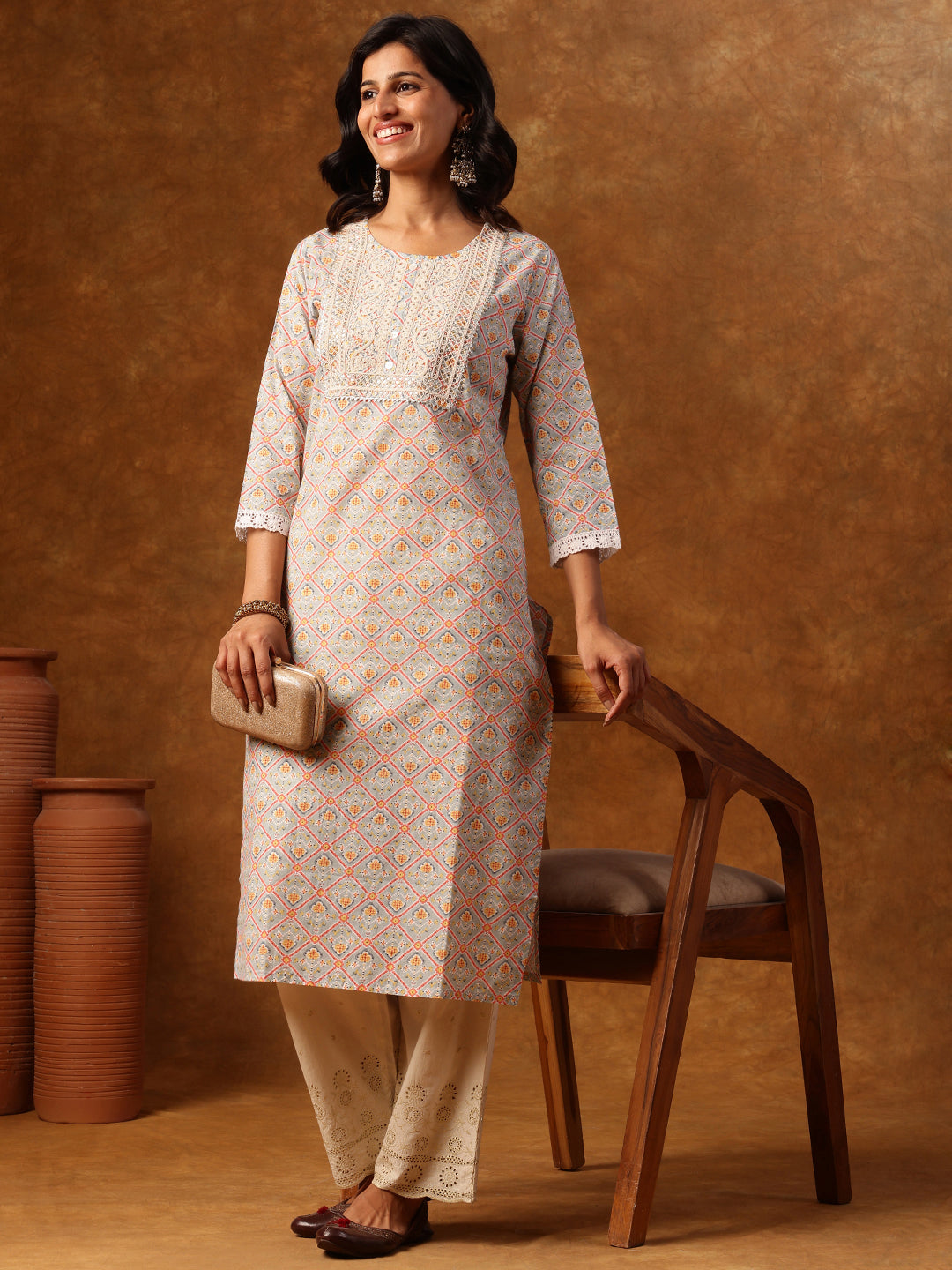 Grey Elegant Printed Kurta