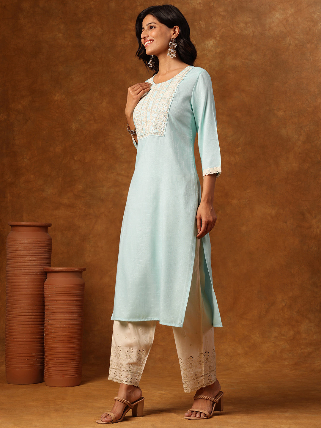 Pastel Charm - Blue Embroidered Straight Kurta