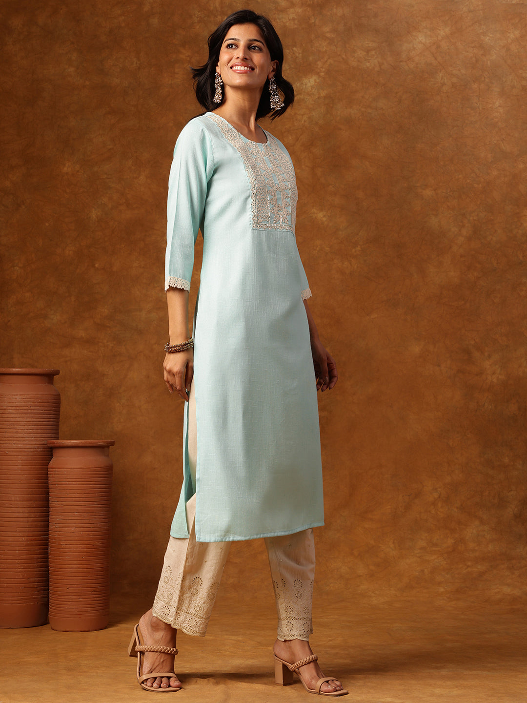 Pastel Charm - Blue Embroidered Straight Kurta