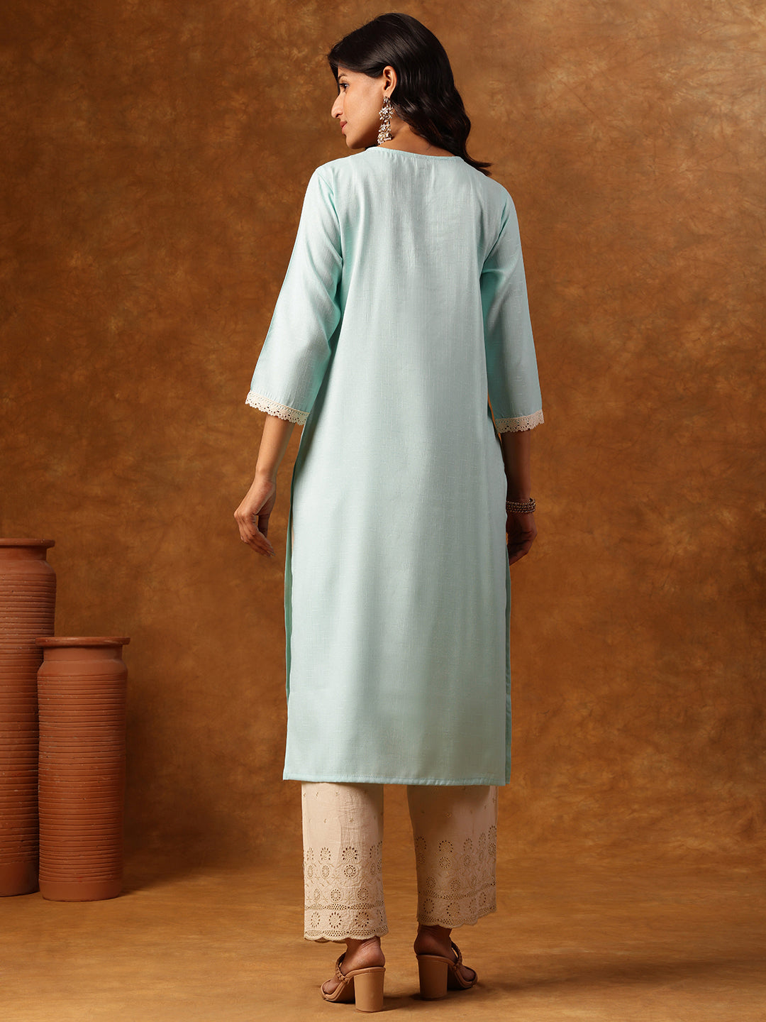 Pastel Charm - Blue Embroidered Straight Kurta