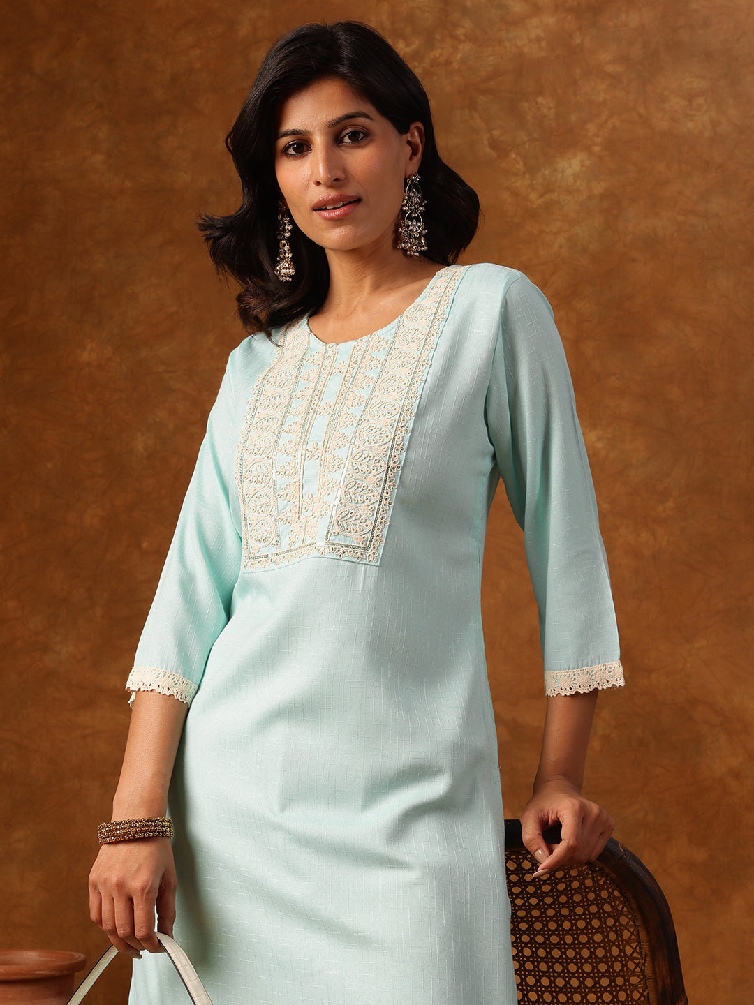 Pastel Charm - Blue Embroidered Straight Kurta