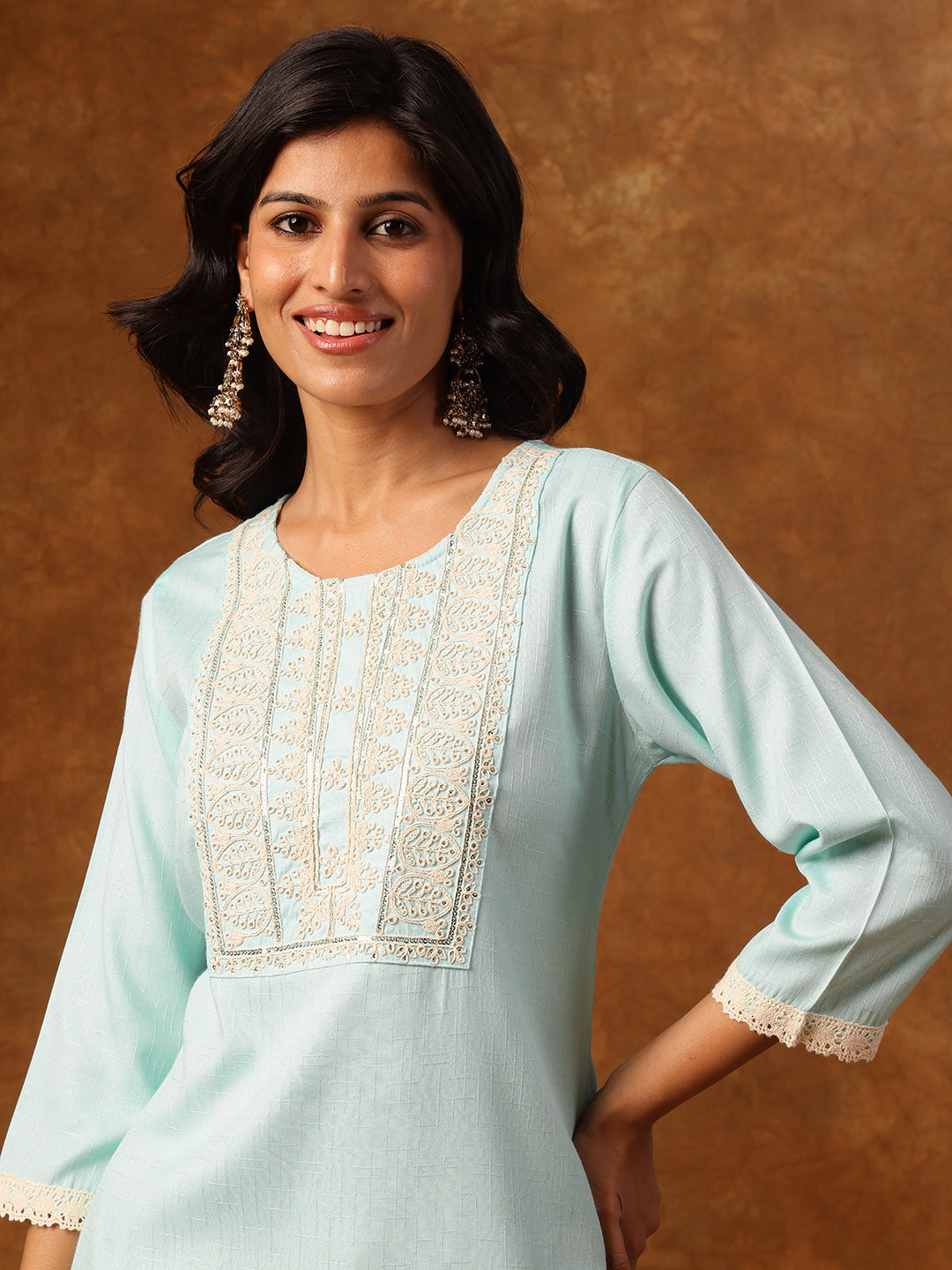 Pastel Charm - Blue Embroidered Straight Kurta