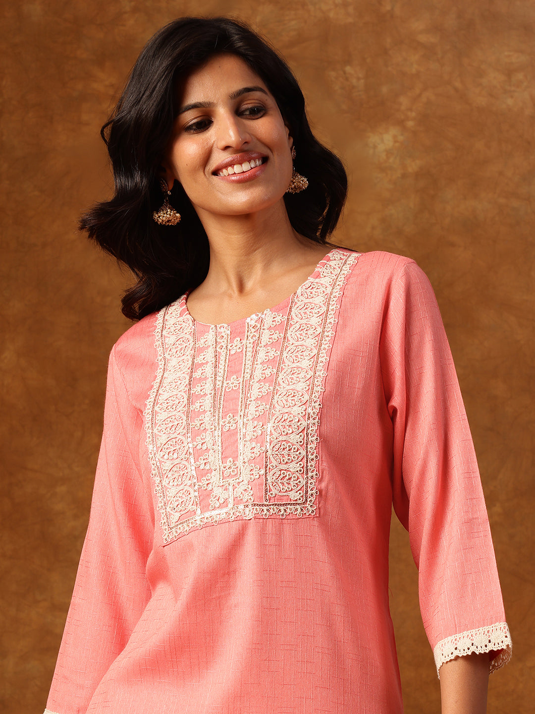 Pink Embroidered Straight Kurta