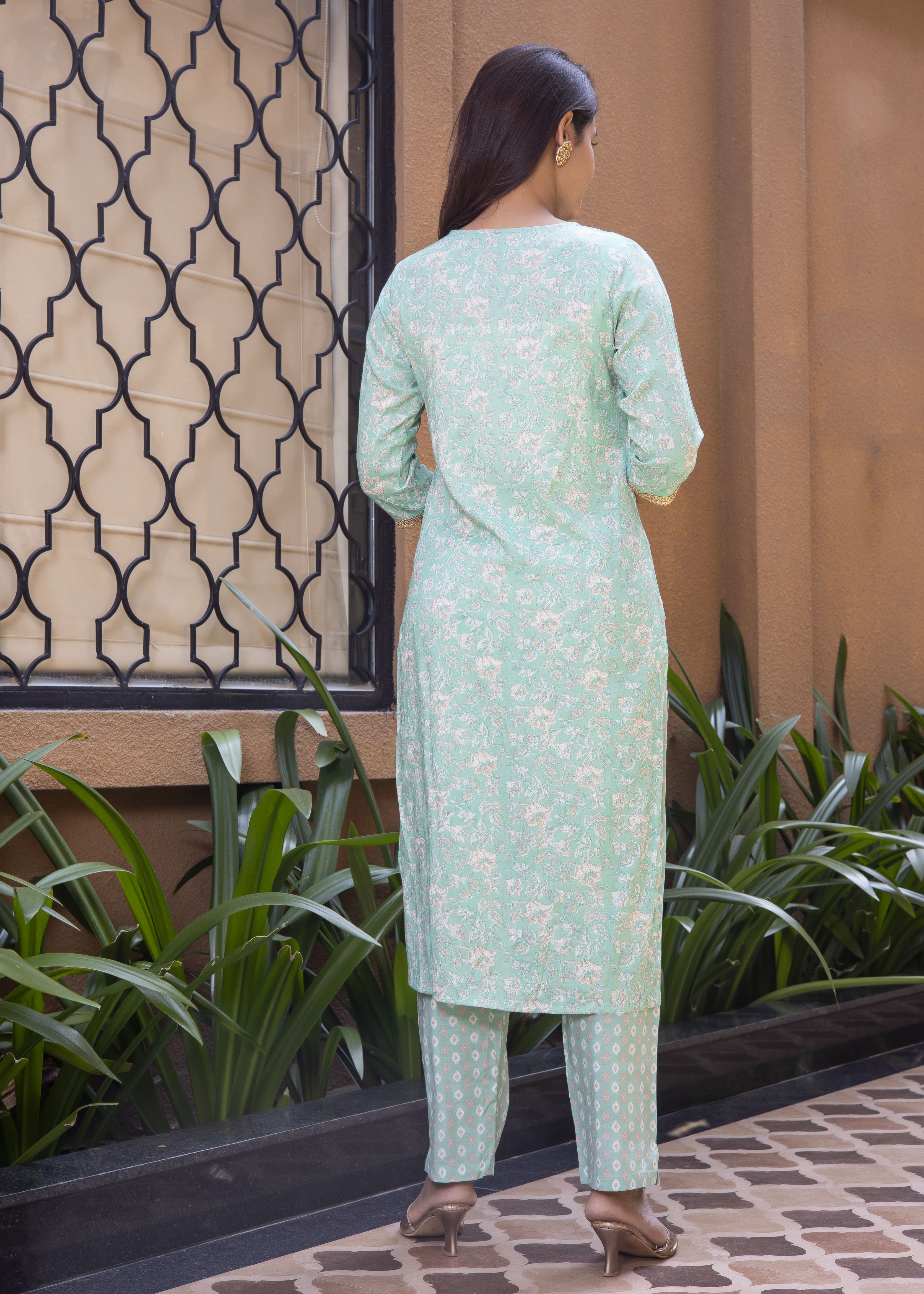 Elegant Mint Green Printed Kurta Set with Dupatta