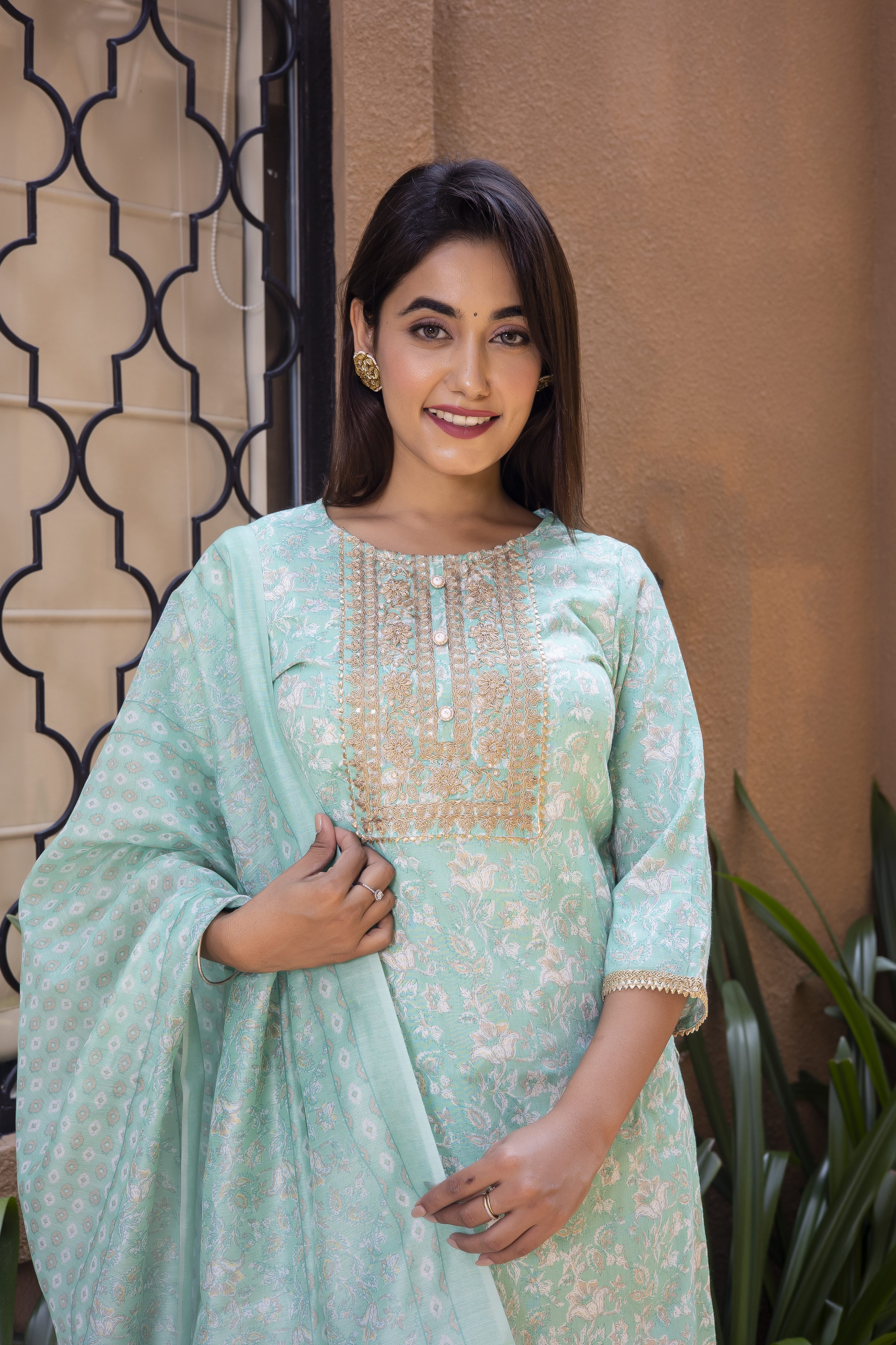 Elegant Mint Green Printed Kurta Set with Dupatta