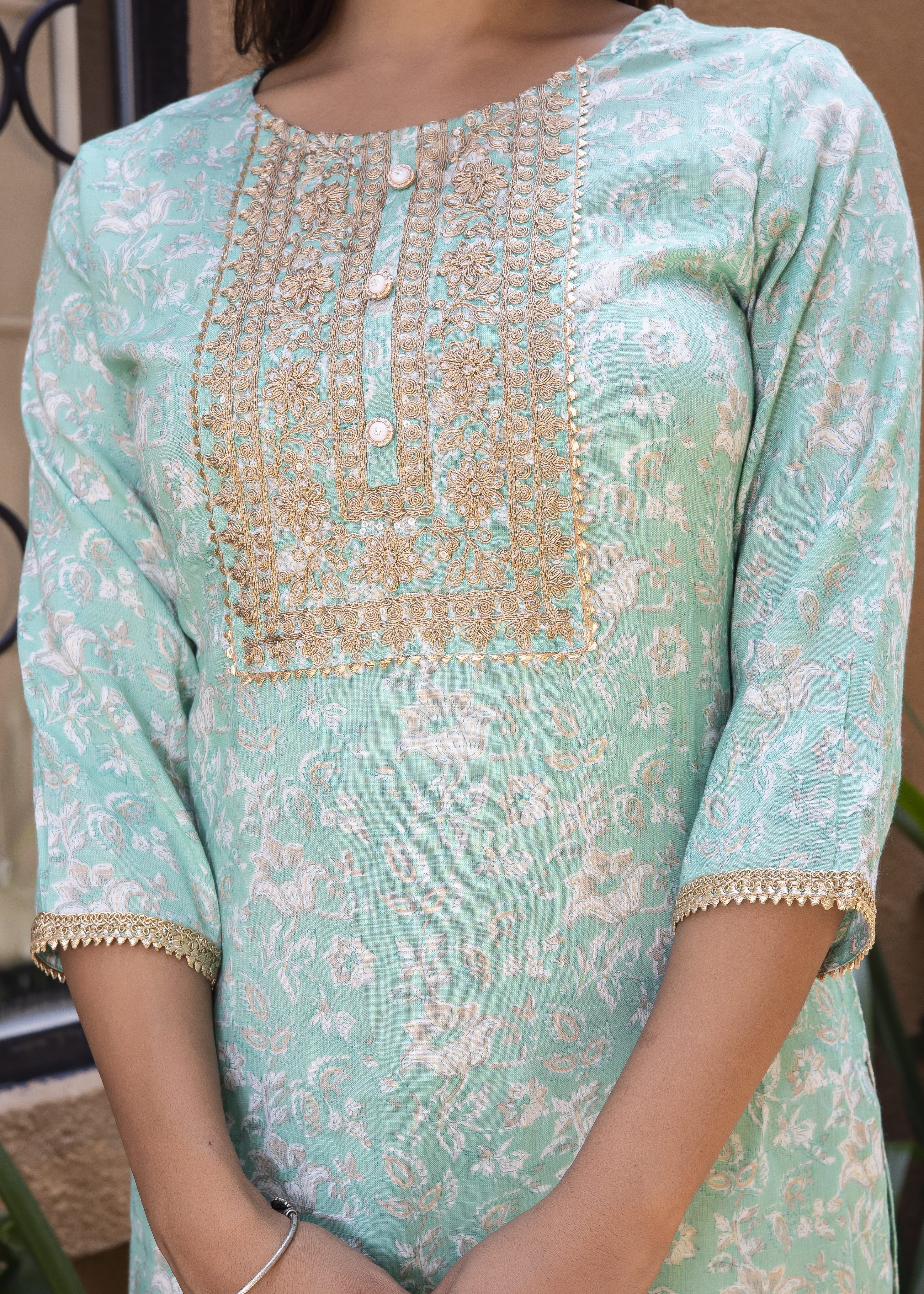 Elegant Mint Green Printed Kurta Set with Dupatta
