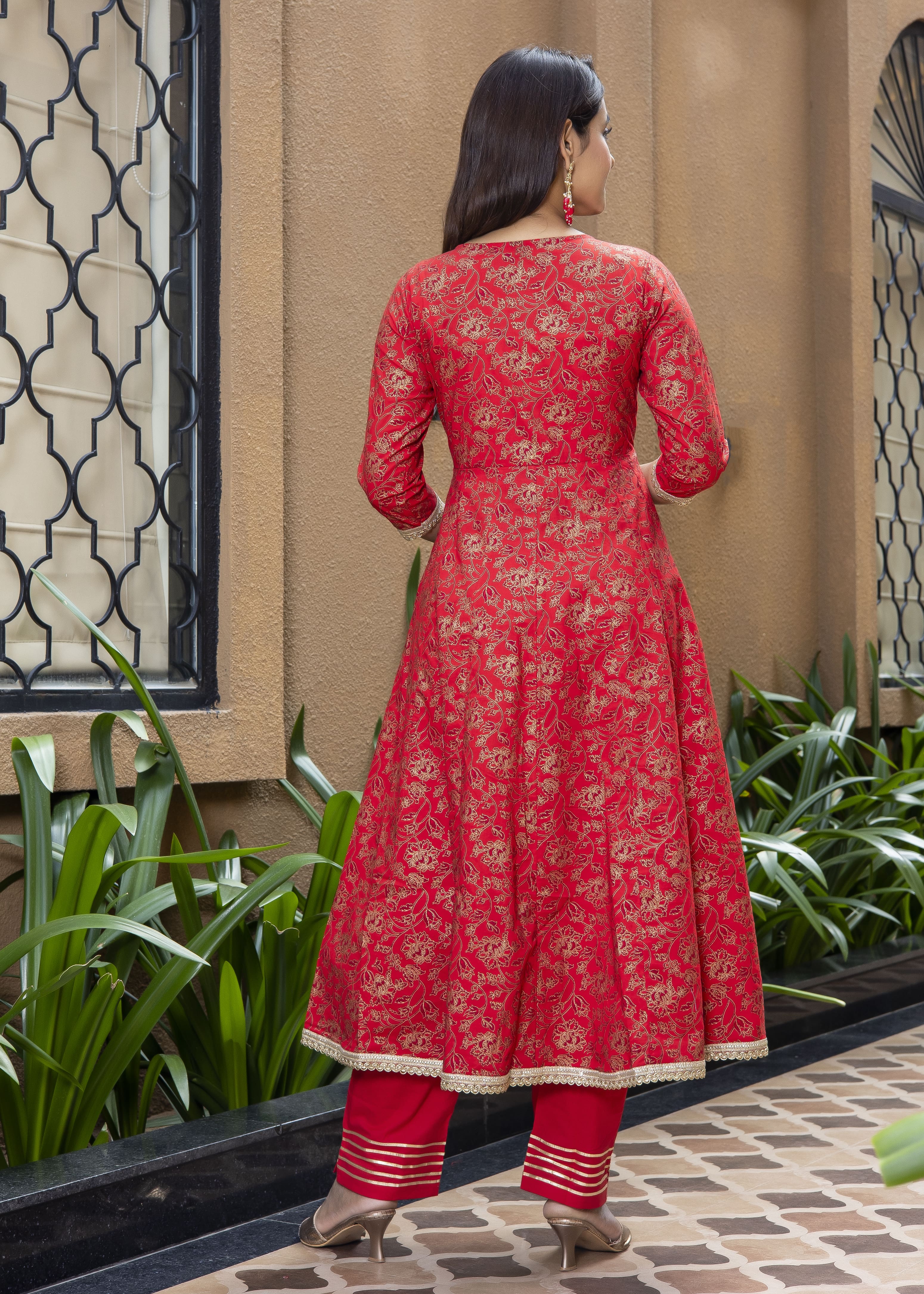 Red Anarkali Suit Set with Dupatta