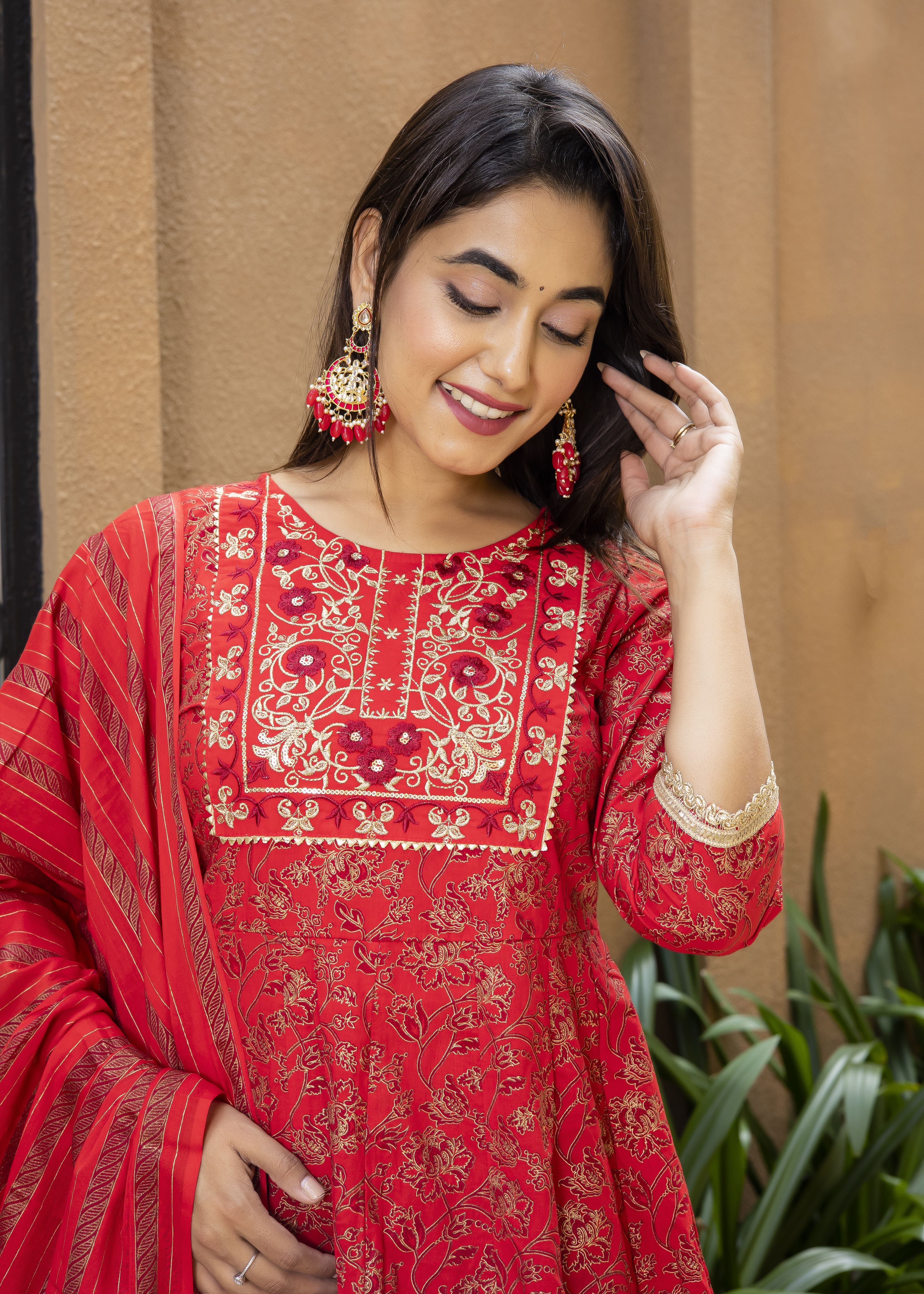 Red Anarkali Suit Set with Dupatta