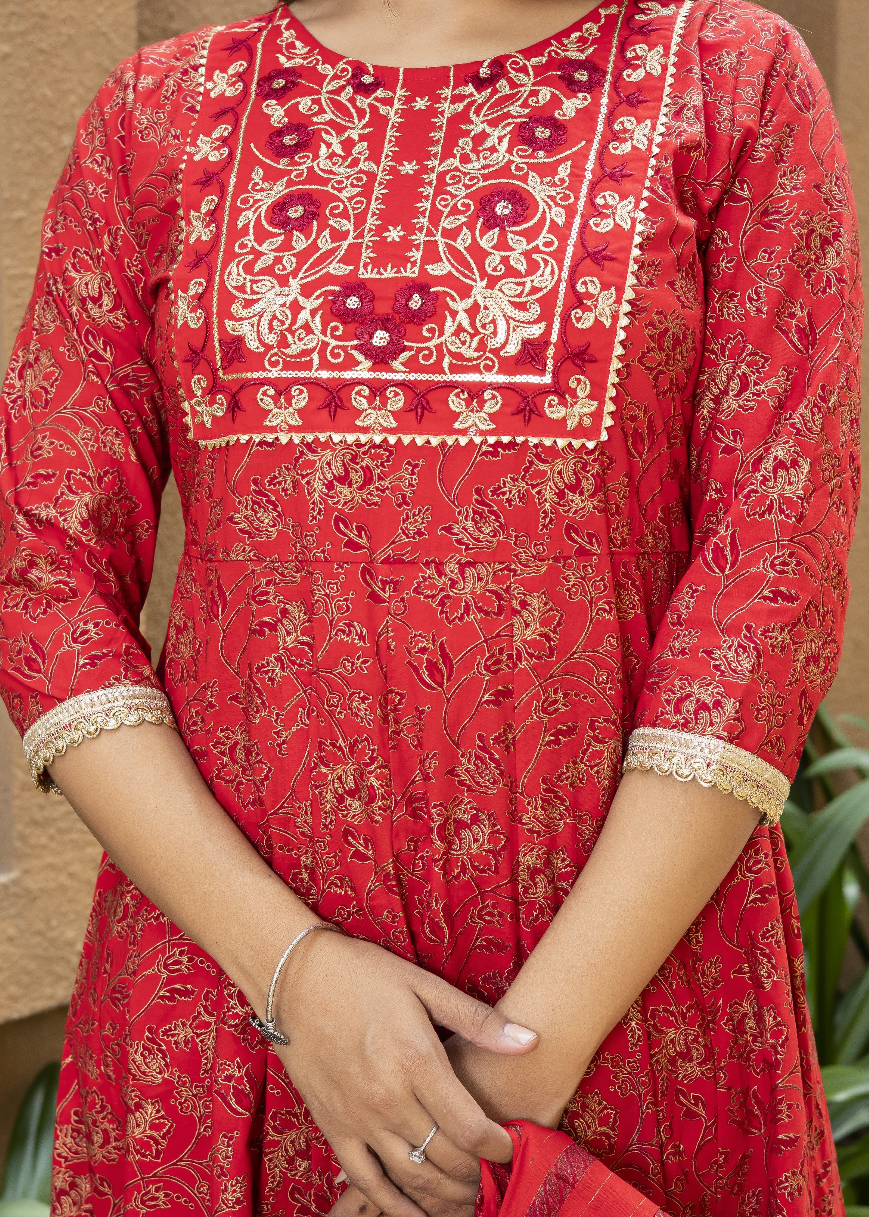 Red Anarkali Suit Set with Dupatta