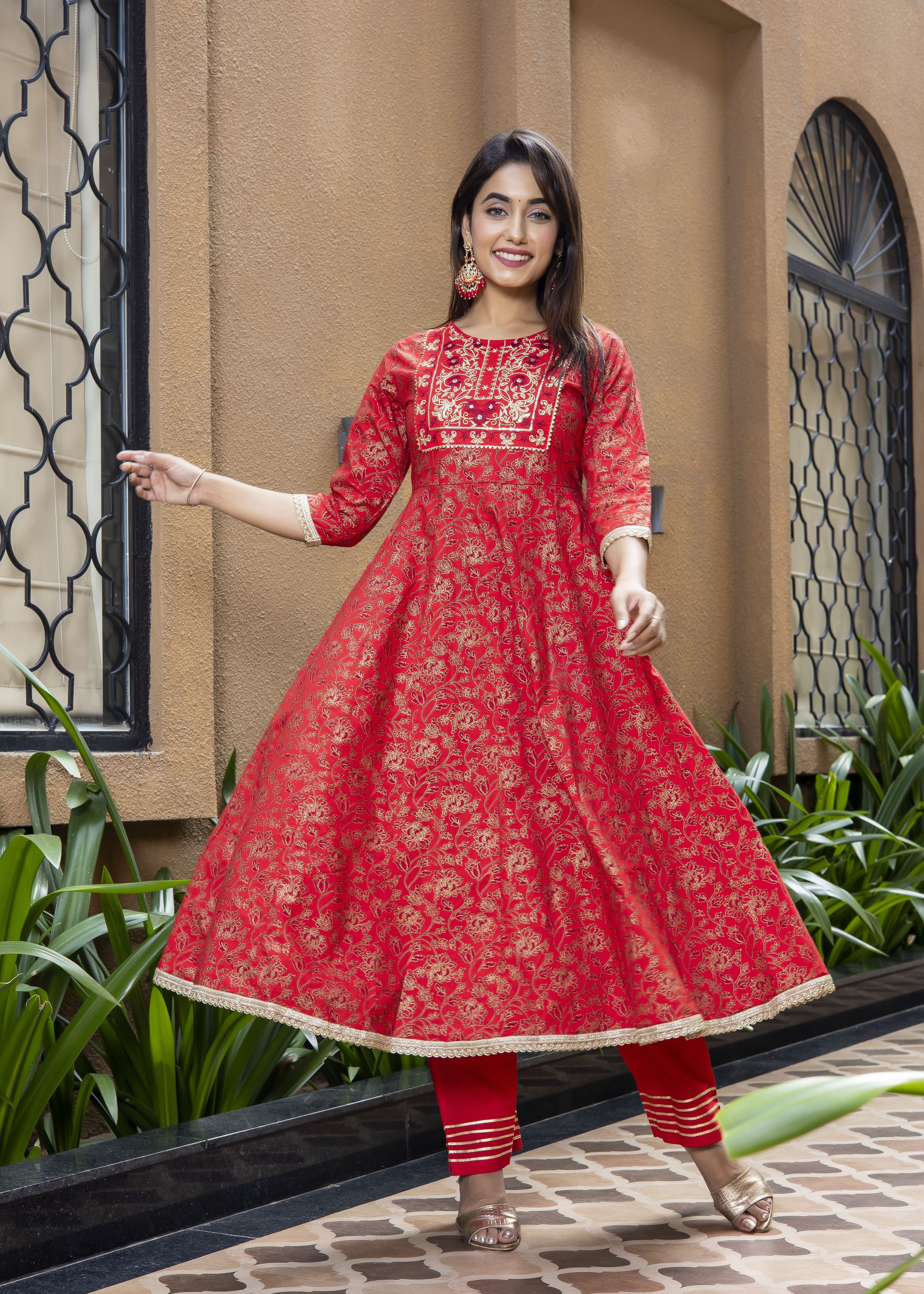 Red Anarkali Suit Set with Dupatta
