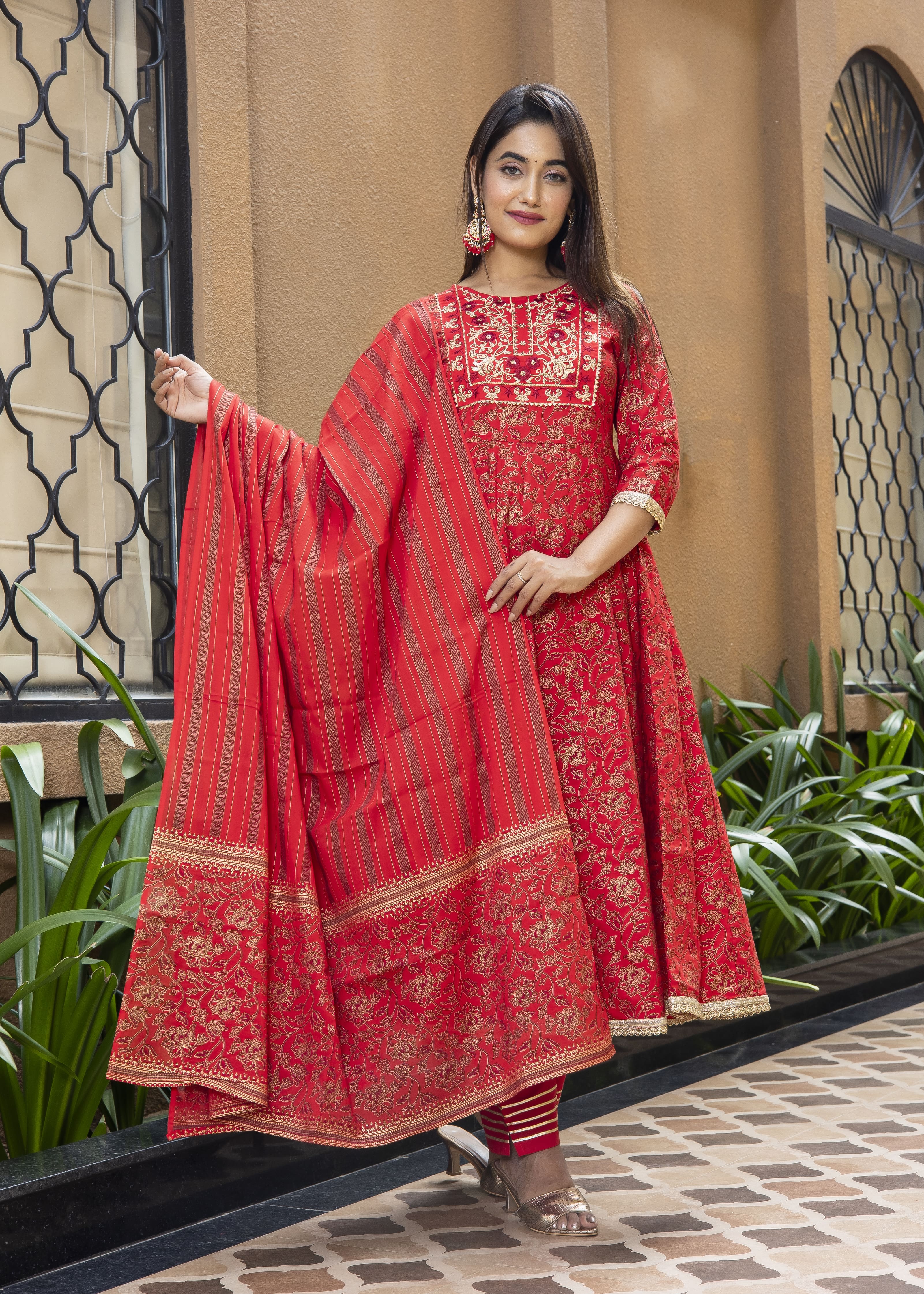Red Anarkali Suit Set with Dupatta