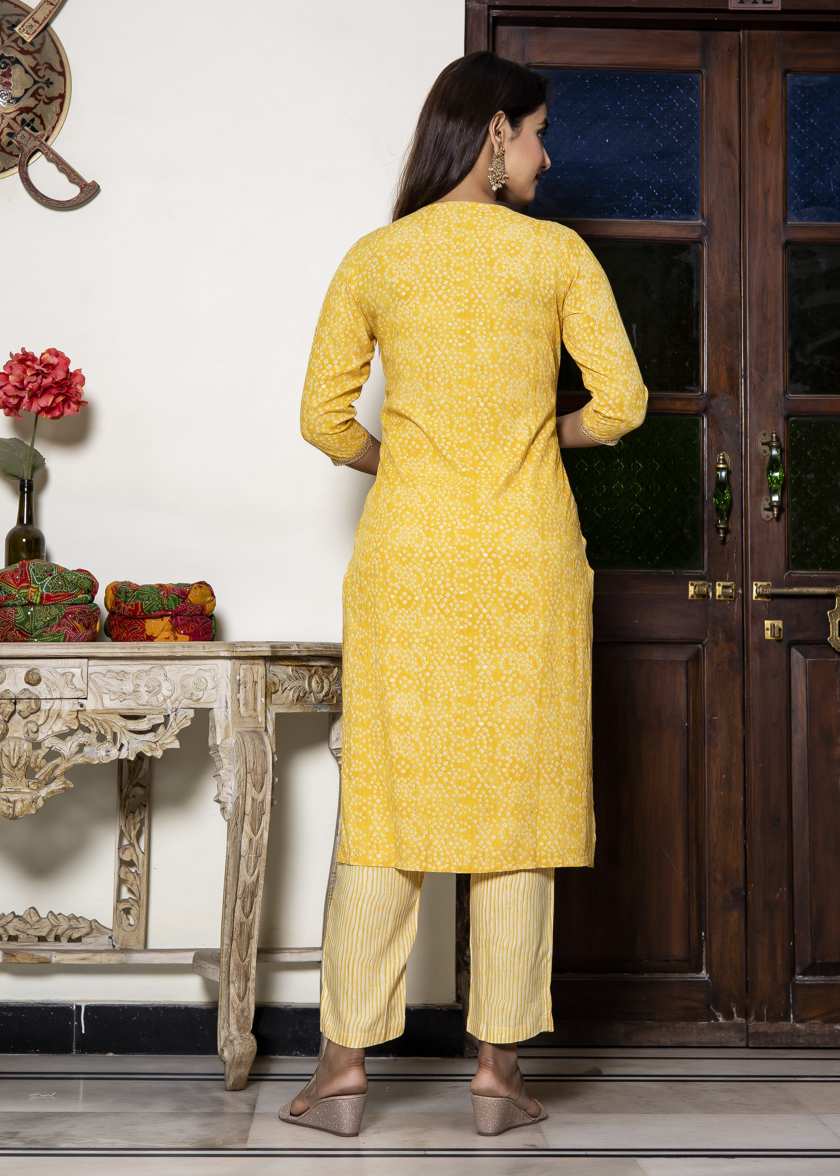 Yellow Printed Kurta Set with Dupatta