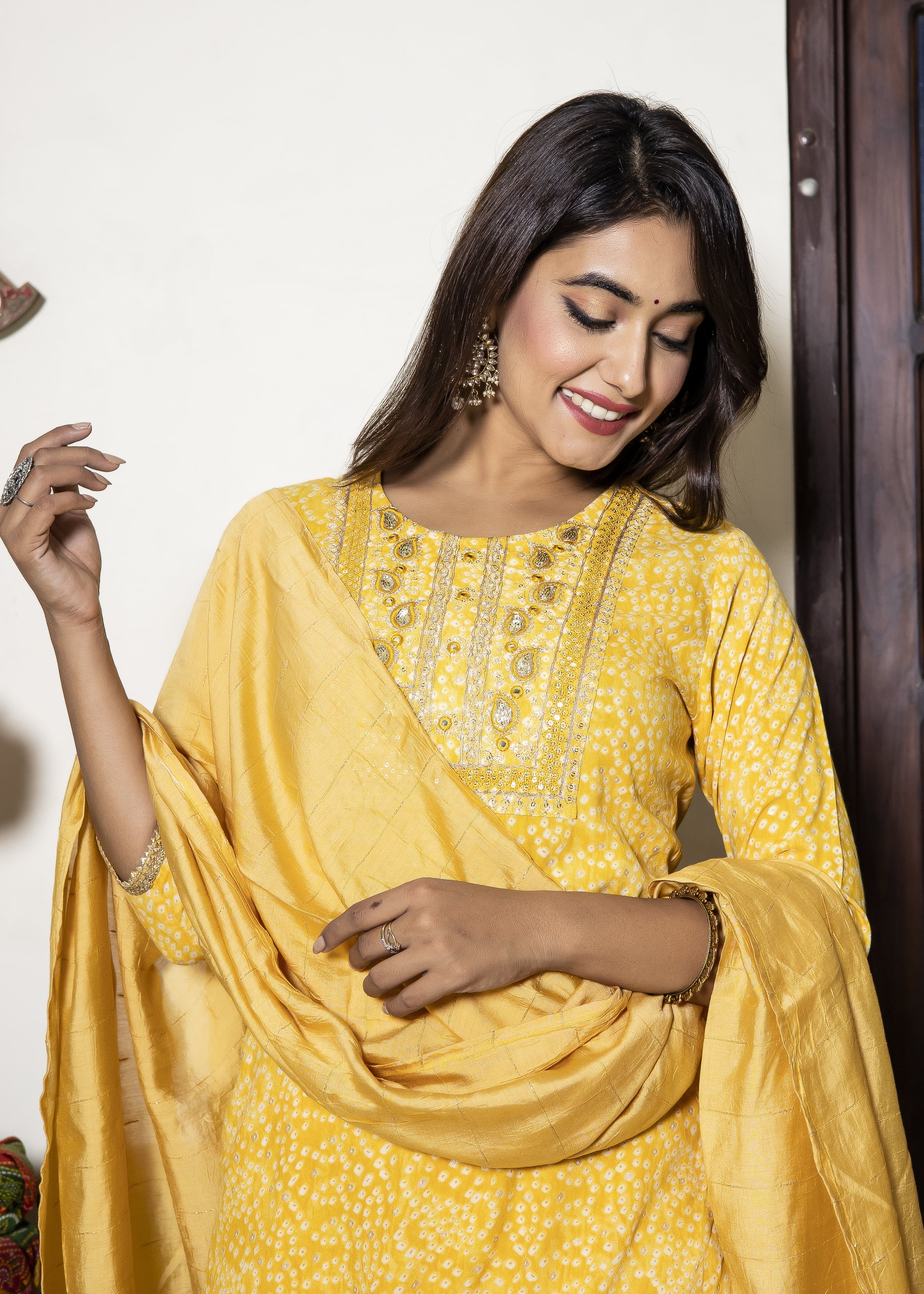 Yellow Printed Kurta Set with Dupatta