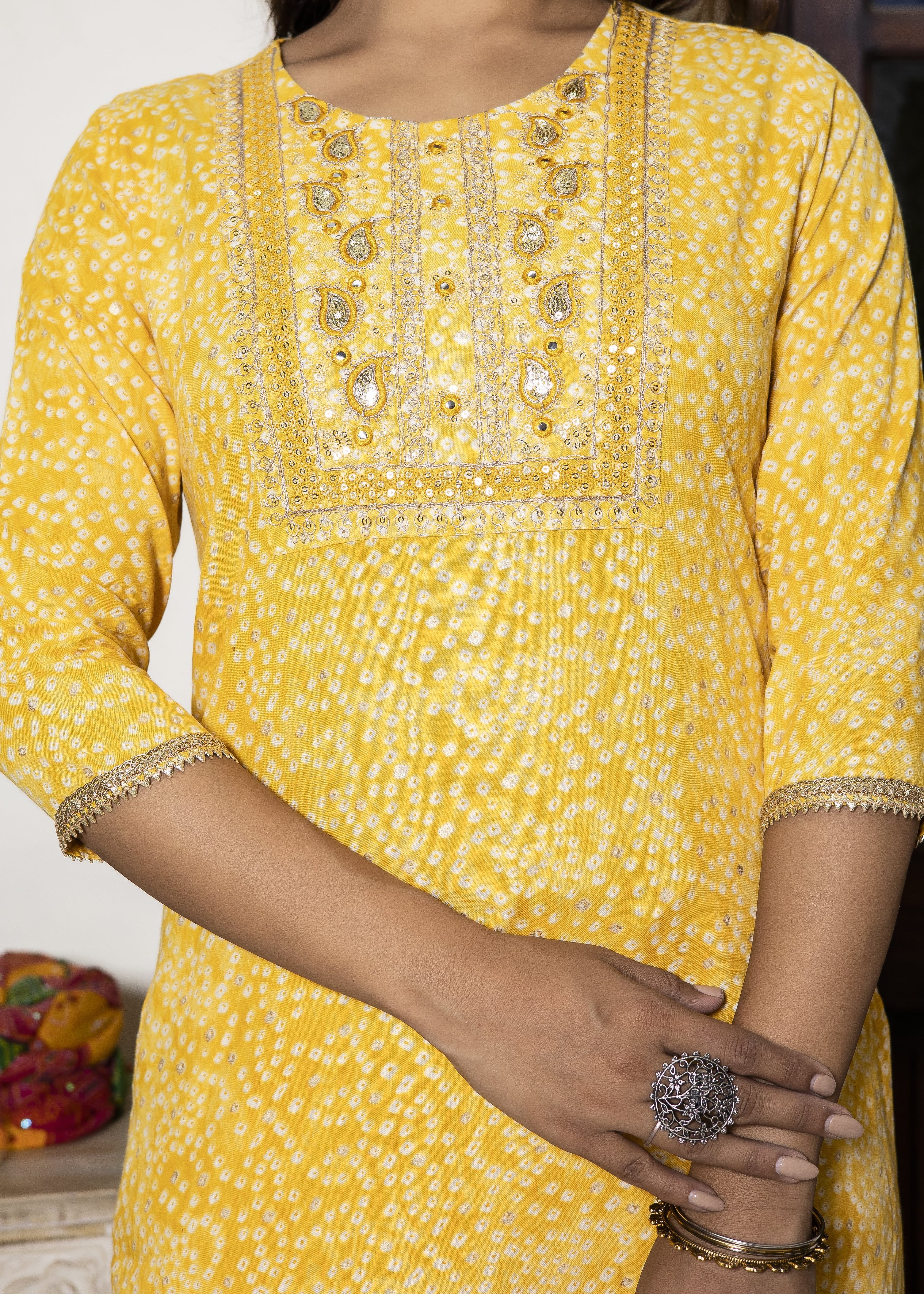 Yellow Printed Kurta Set with Dupatta