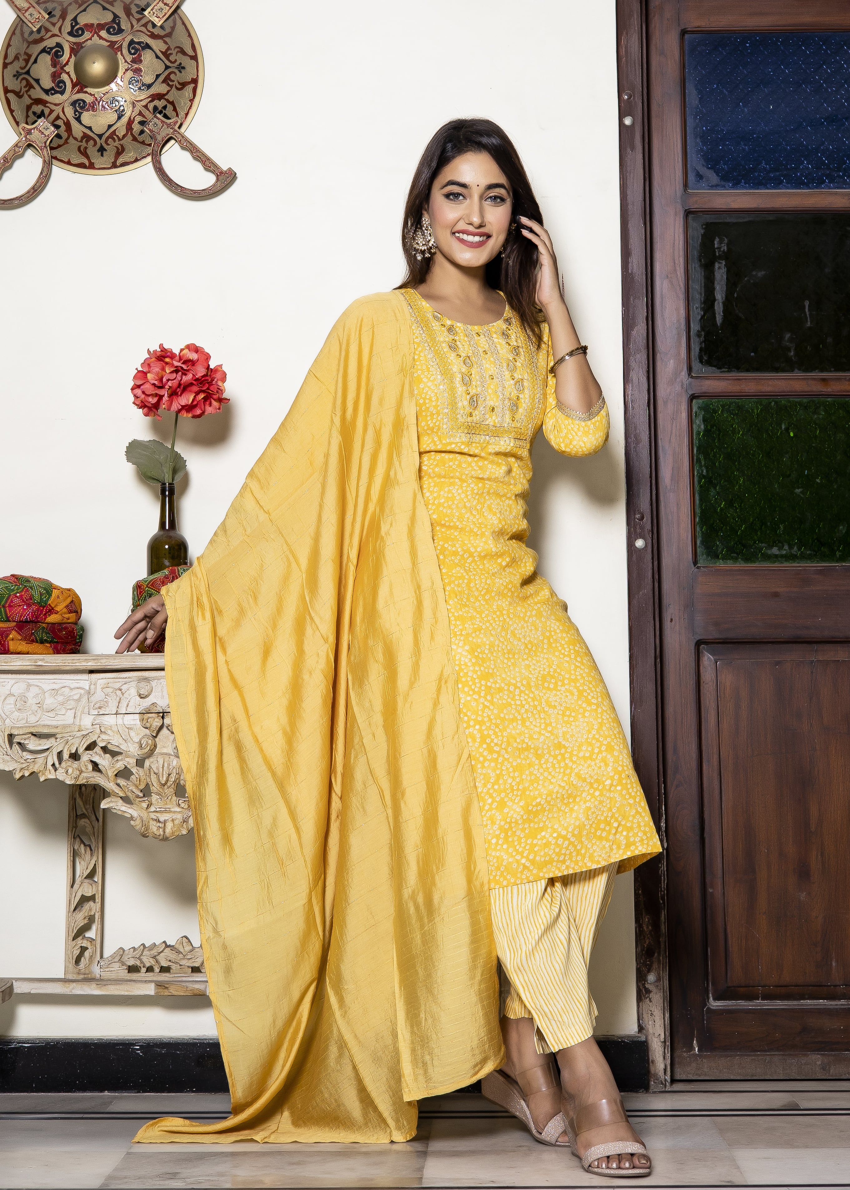 Yellow Printed Kurta Set with Dupatta