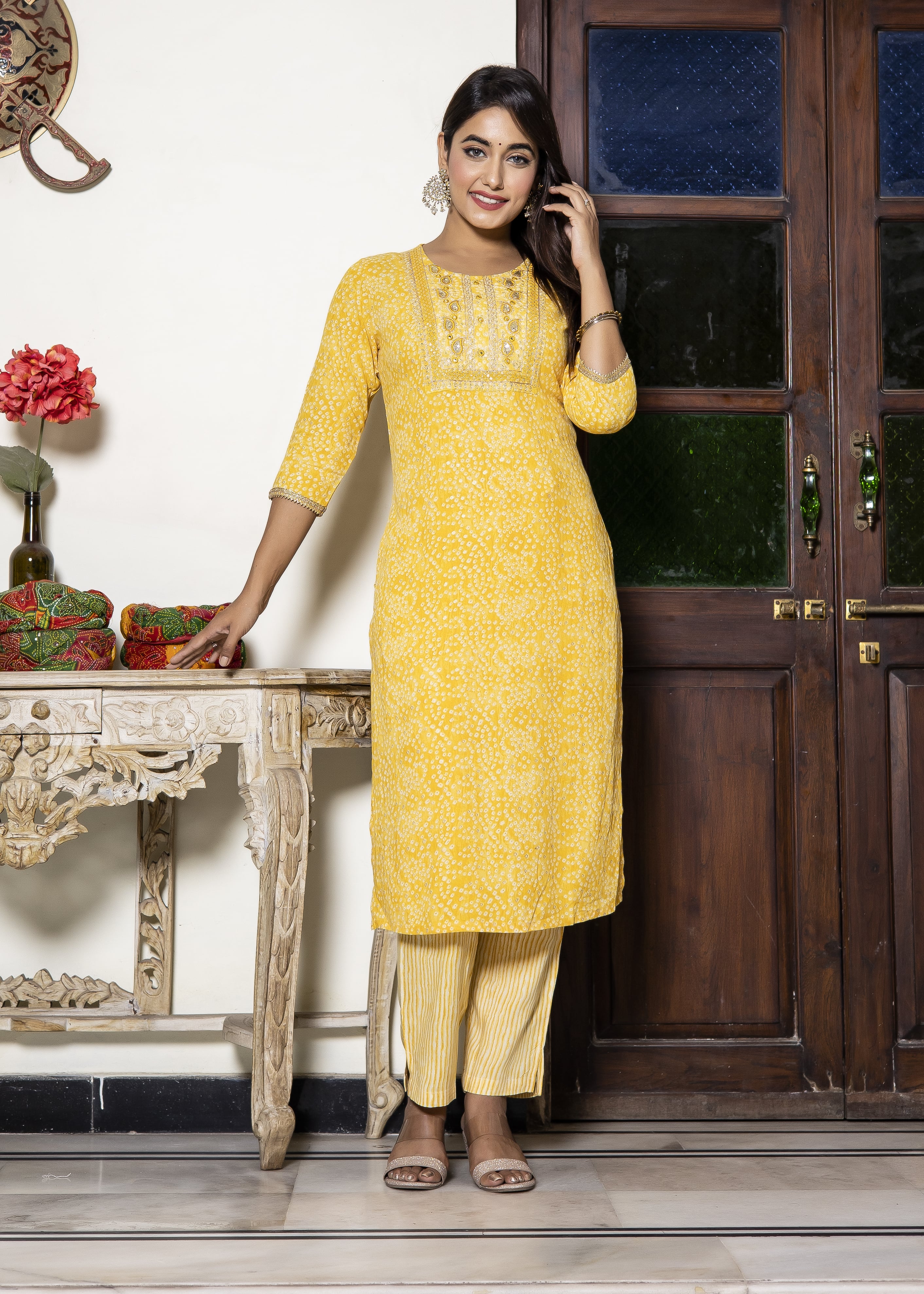 Yellow Printed Kurta Set with Dupatta