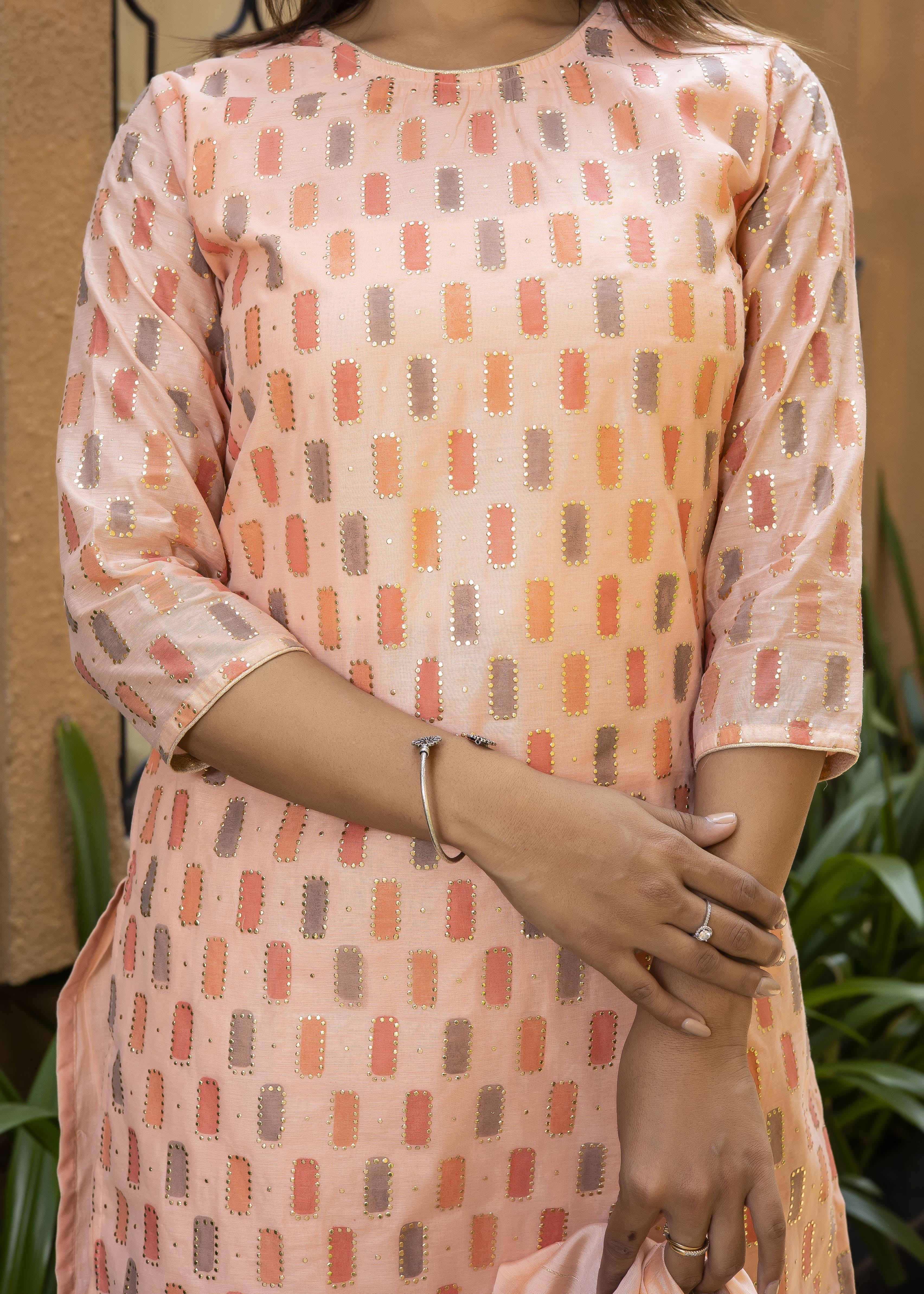 Elegant Peach Chanderi Blend Kurta Set