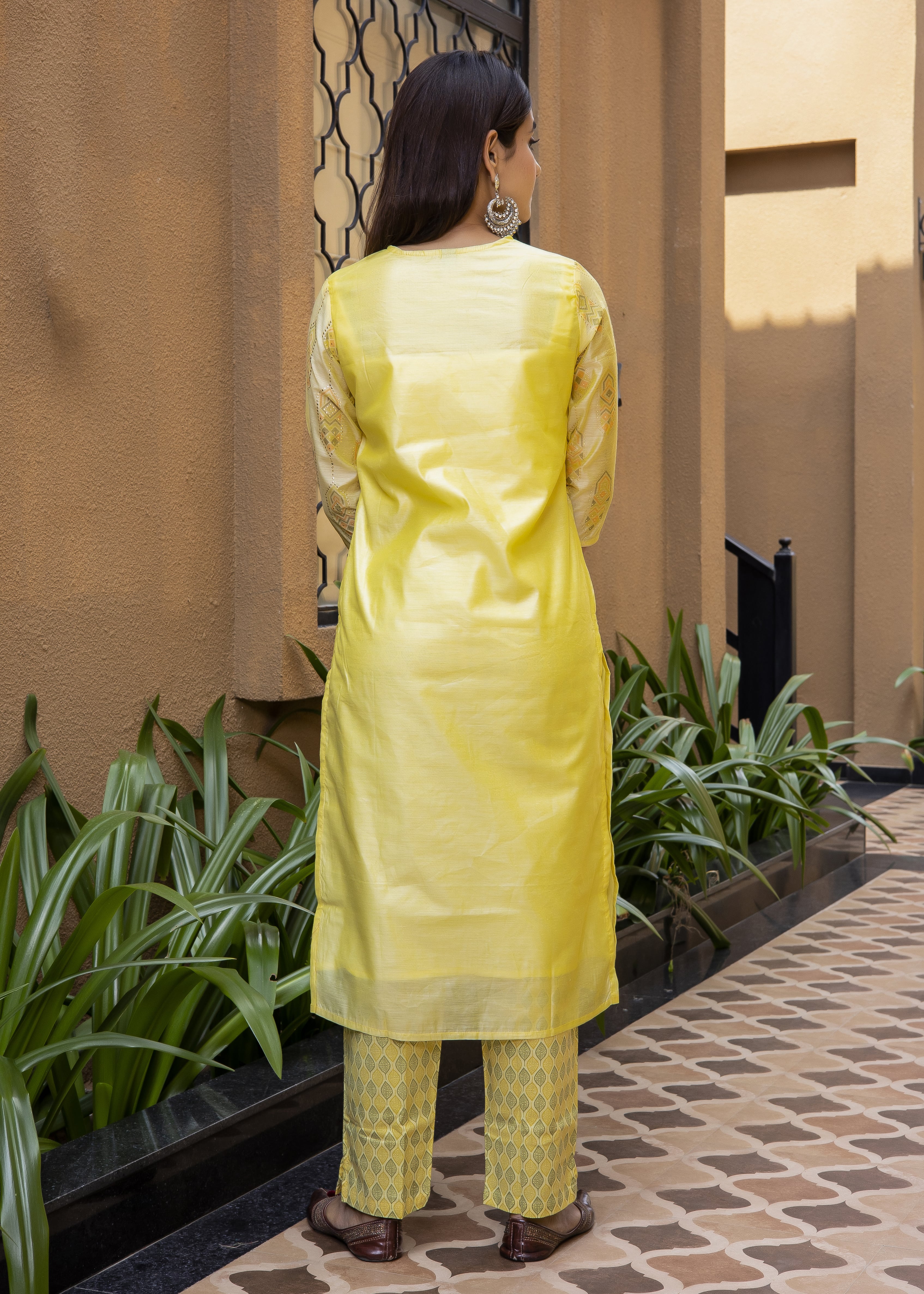 Elegant Yellow Chanderi Blend Kurta Set with Dupatta