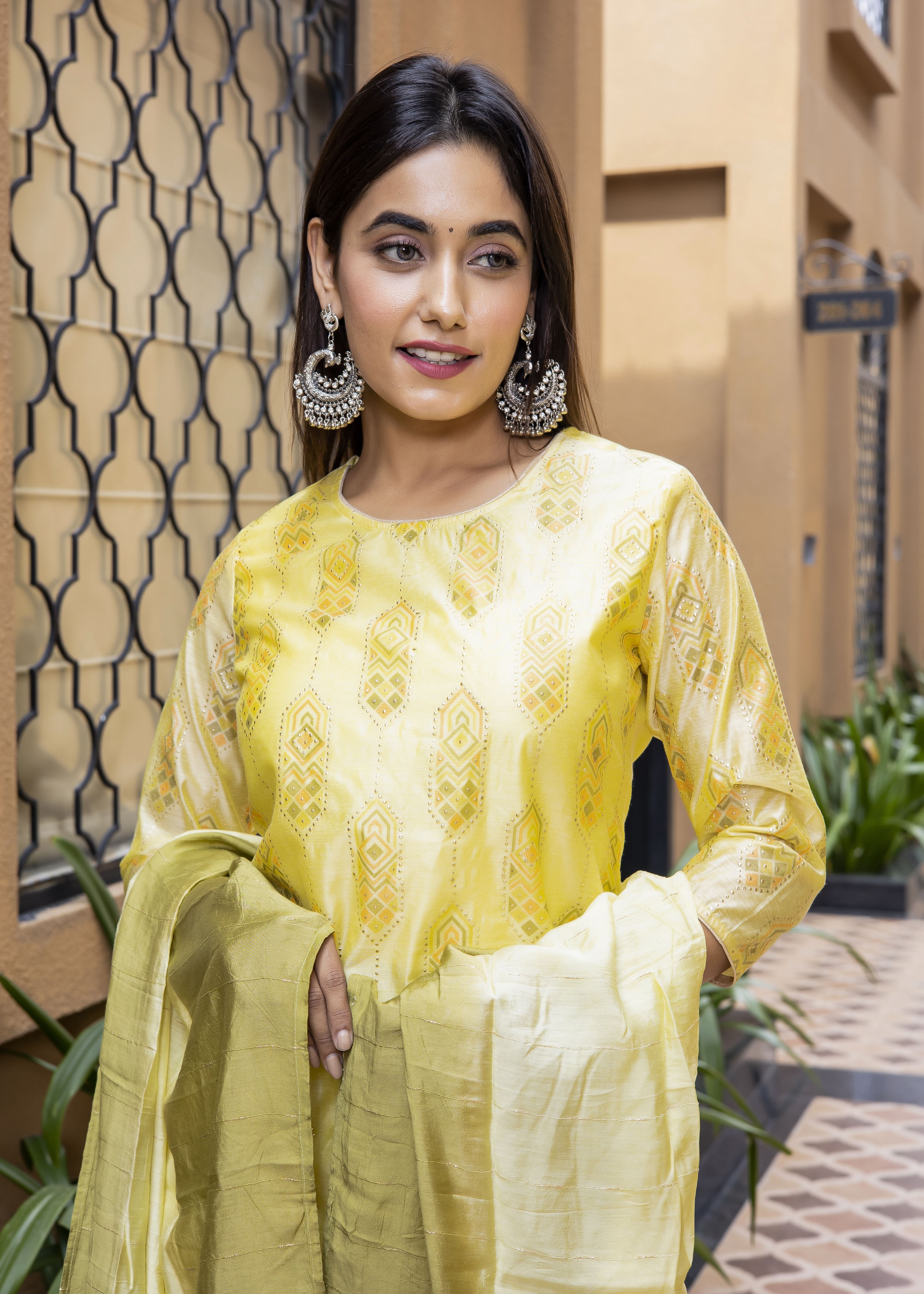 Elegant Yellow Chanderi Blend Kurta Set with Dupatta
