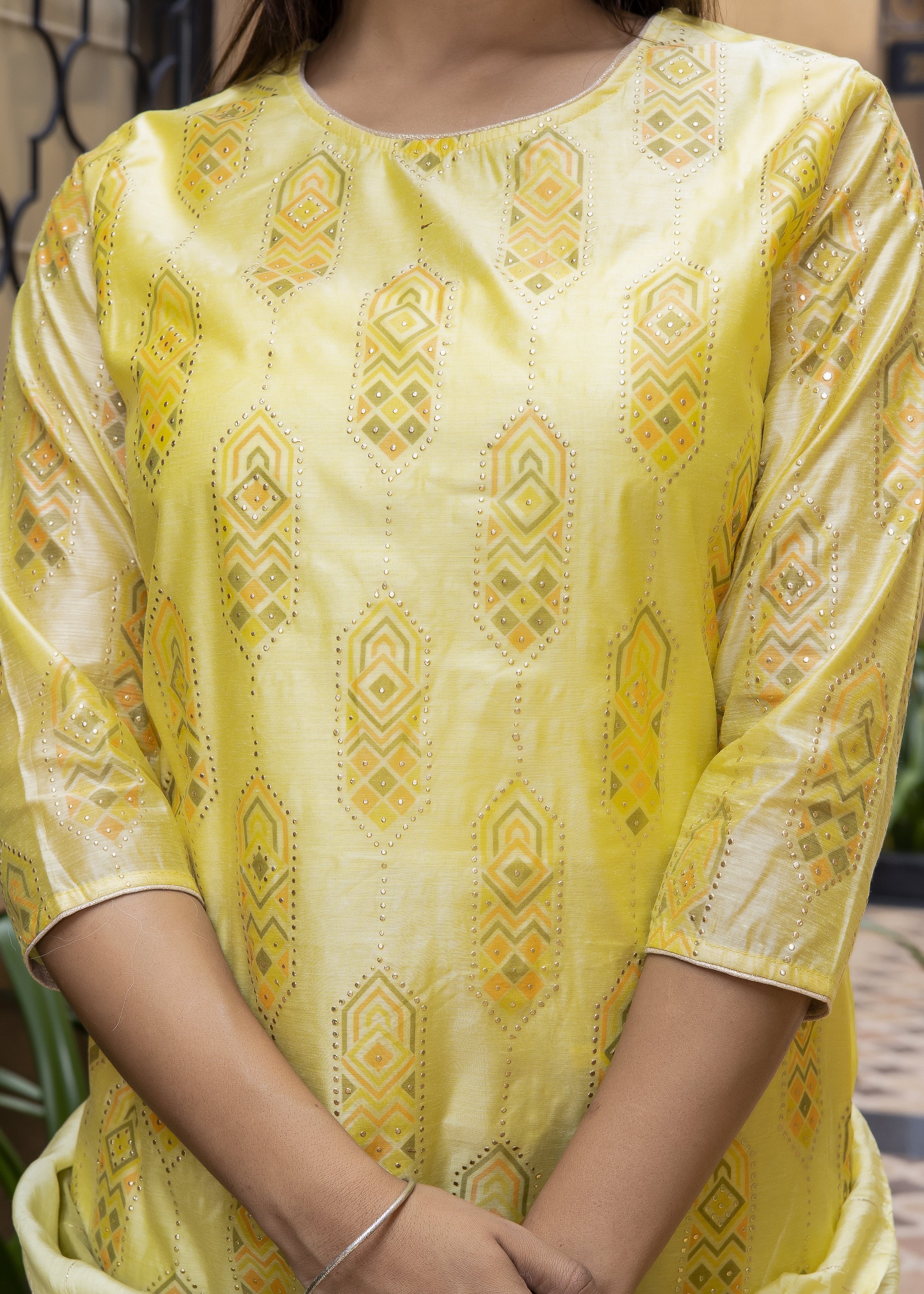 Elegant Yellow Chanderi Blend Kurta Set with Dupatta