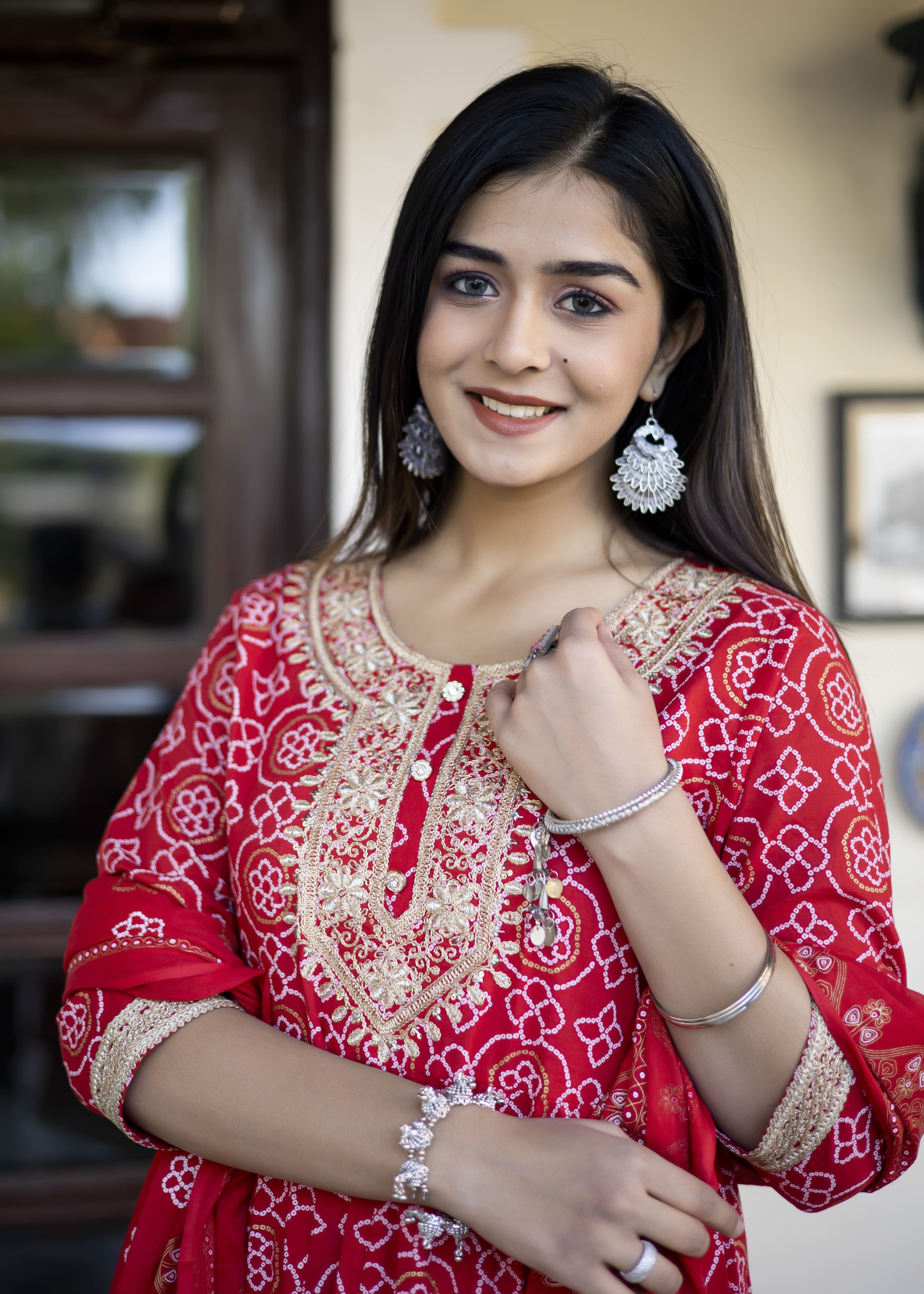 Radiant Red Anarkali Kurta Set with Dupatta