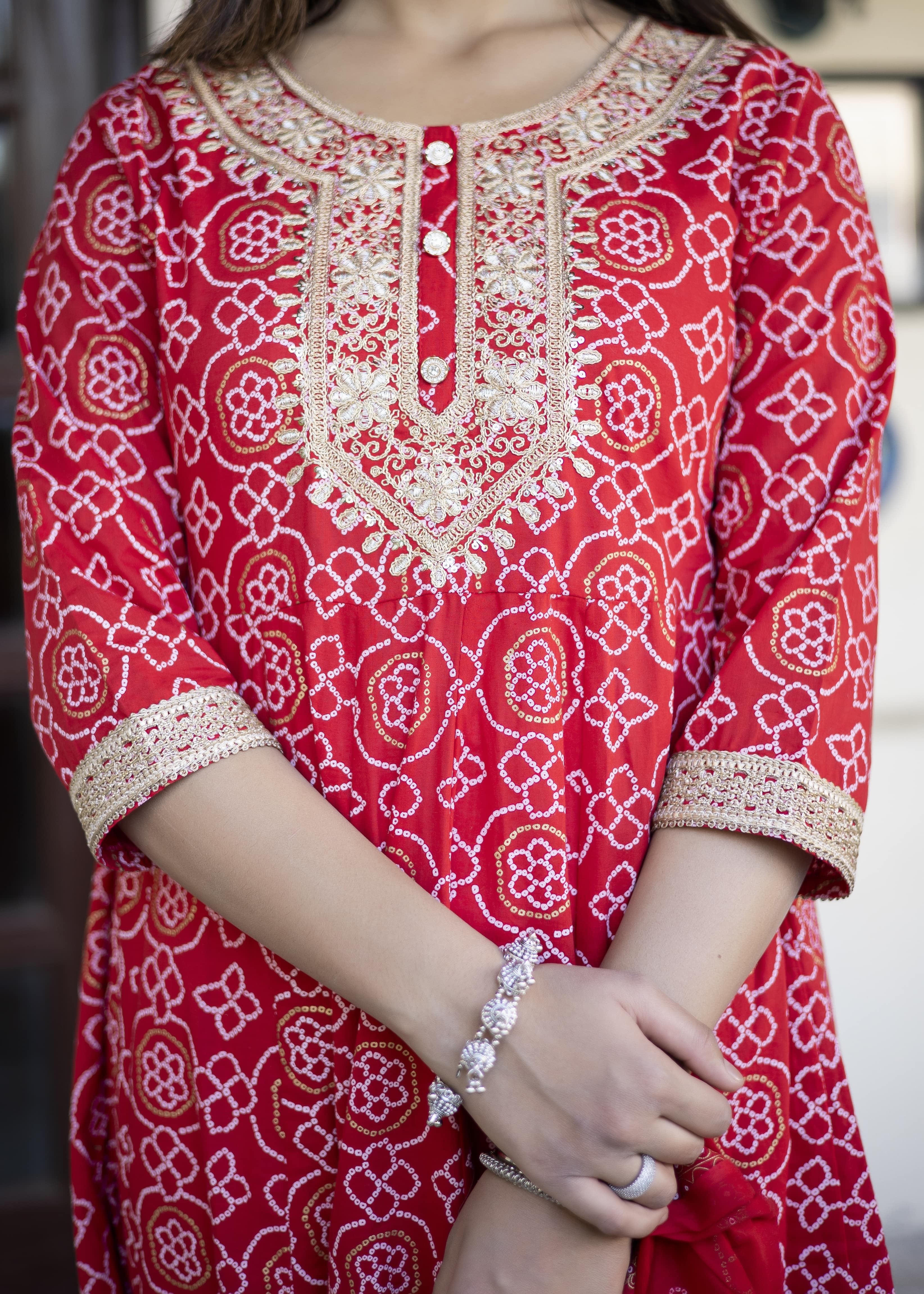 Radiant Red Anarkali Kurta Set with Dupatta