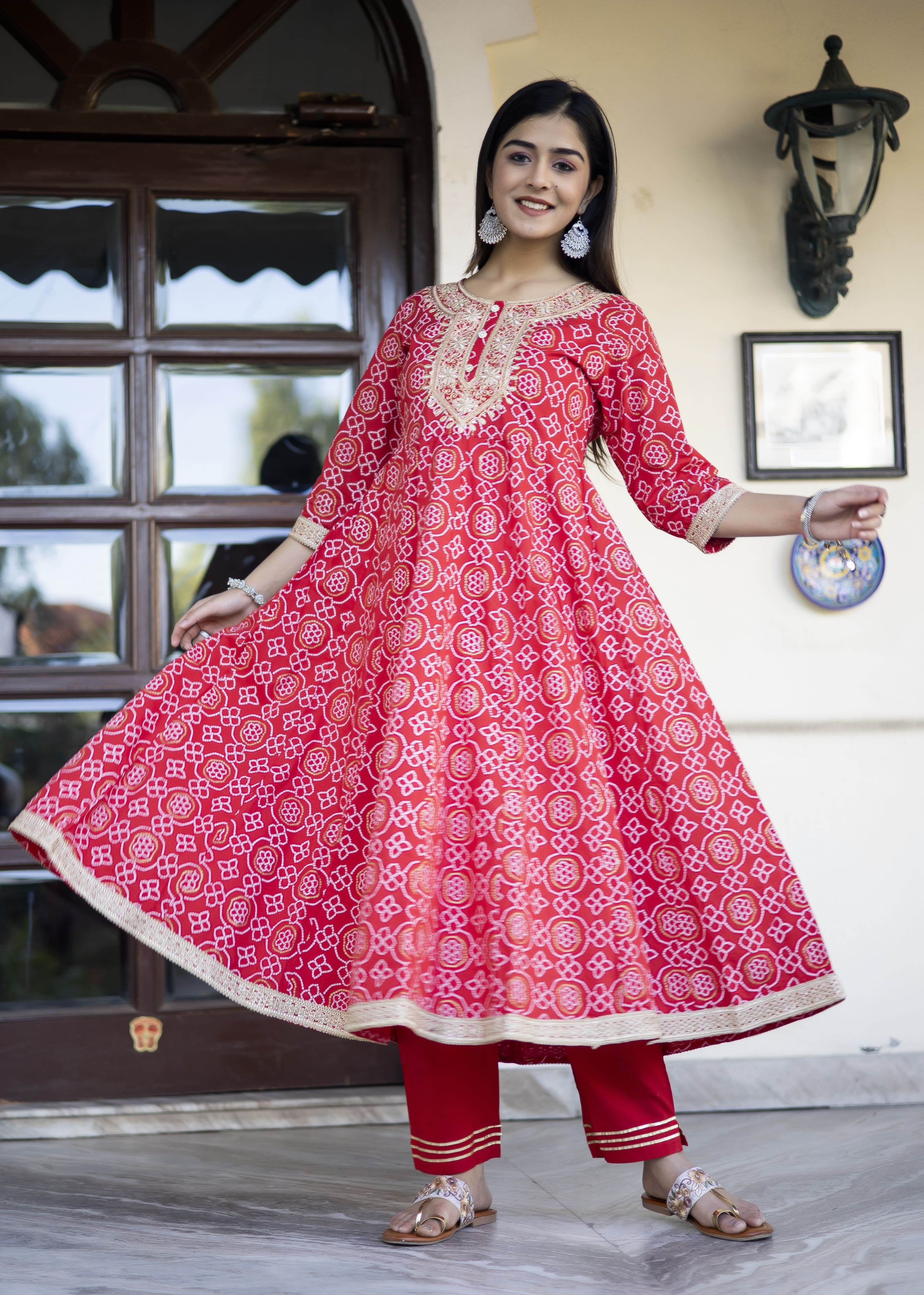 Radiant Red Anarkali Kurta Set with Dupatta