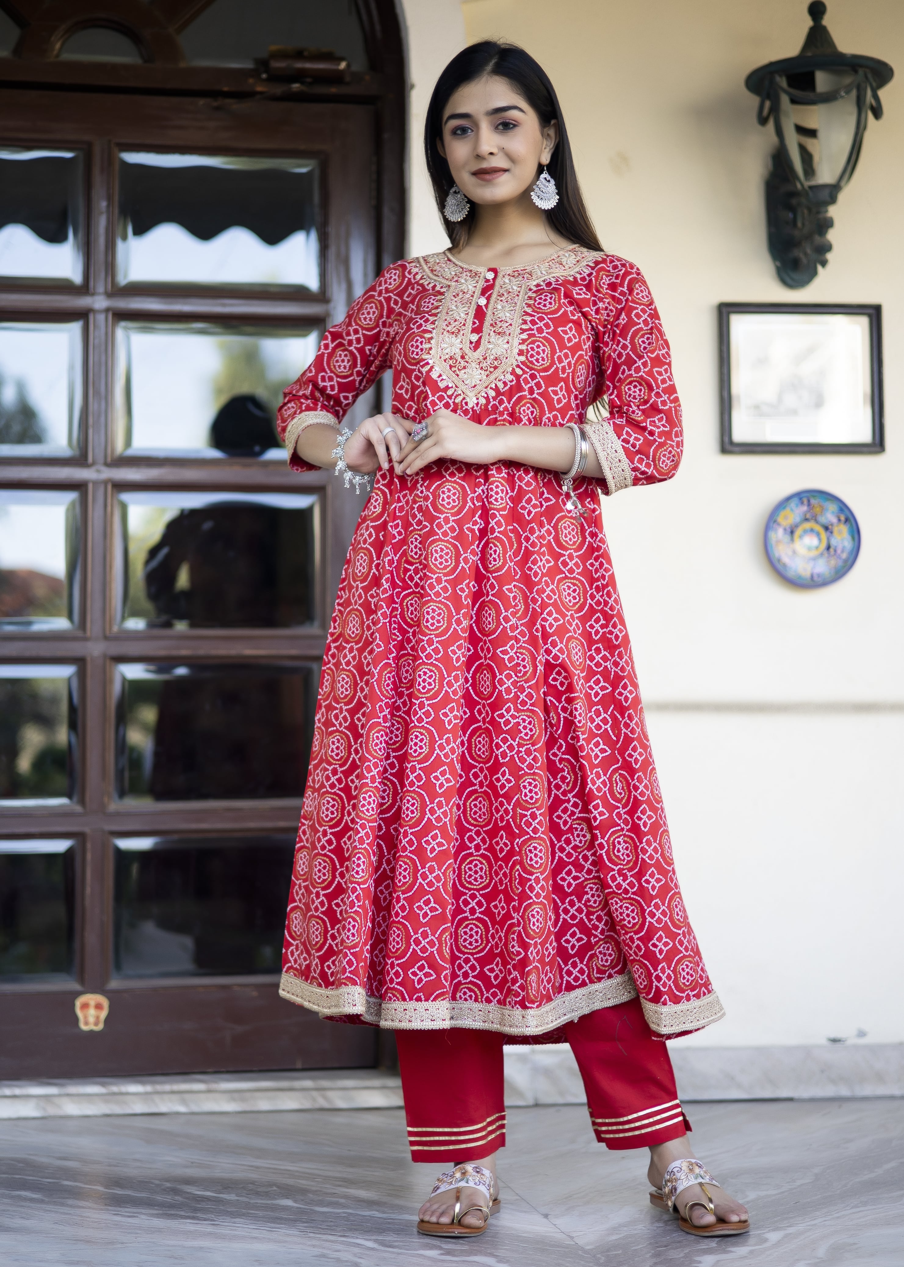 Radiant Red Anarkali Kurta Set with Dupatta