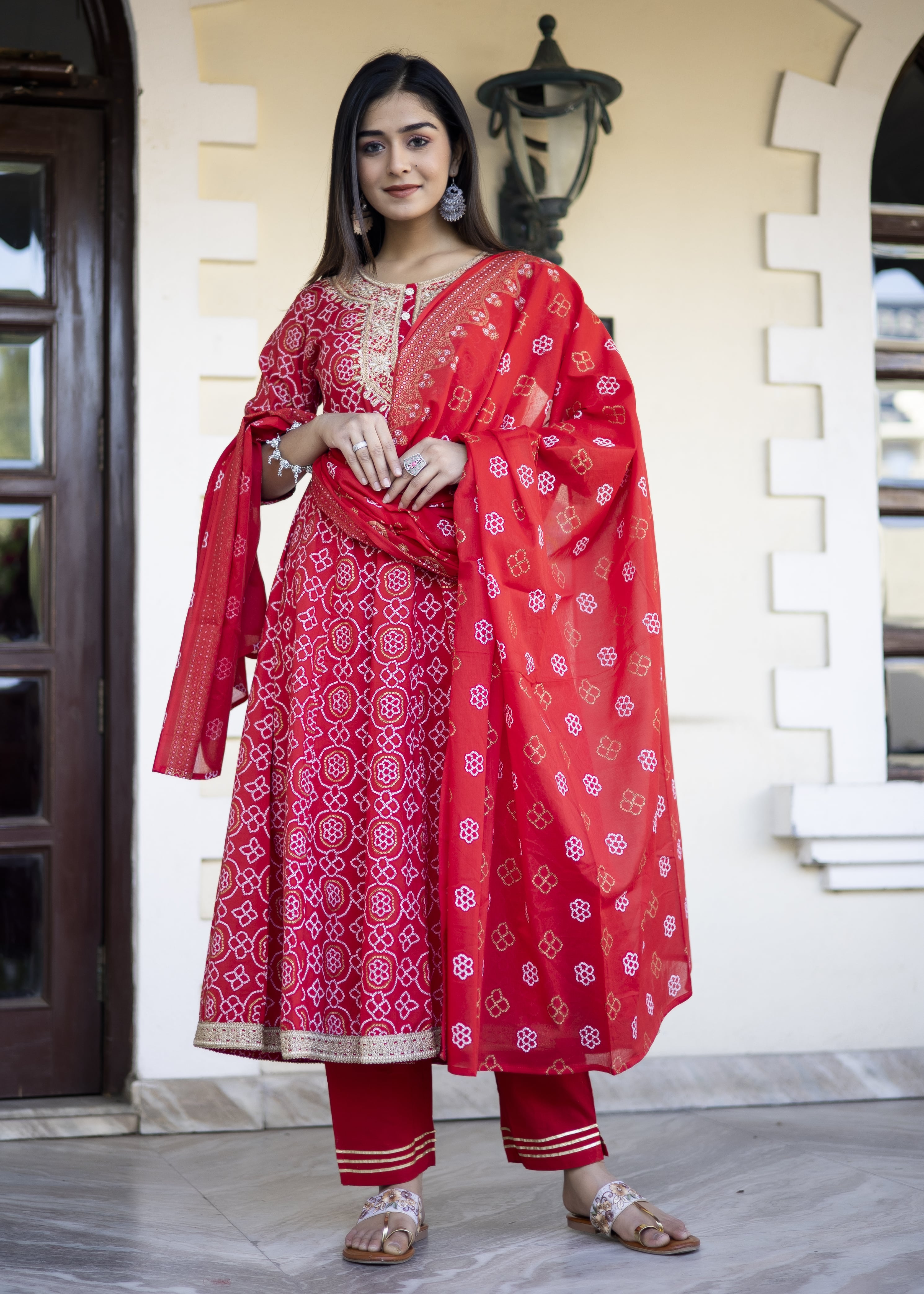 Radiant Red Anarkali Kurta Set with Dupatta