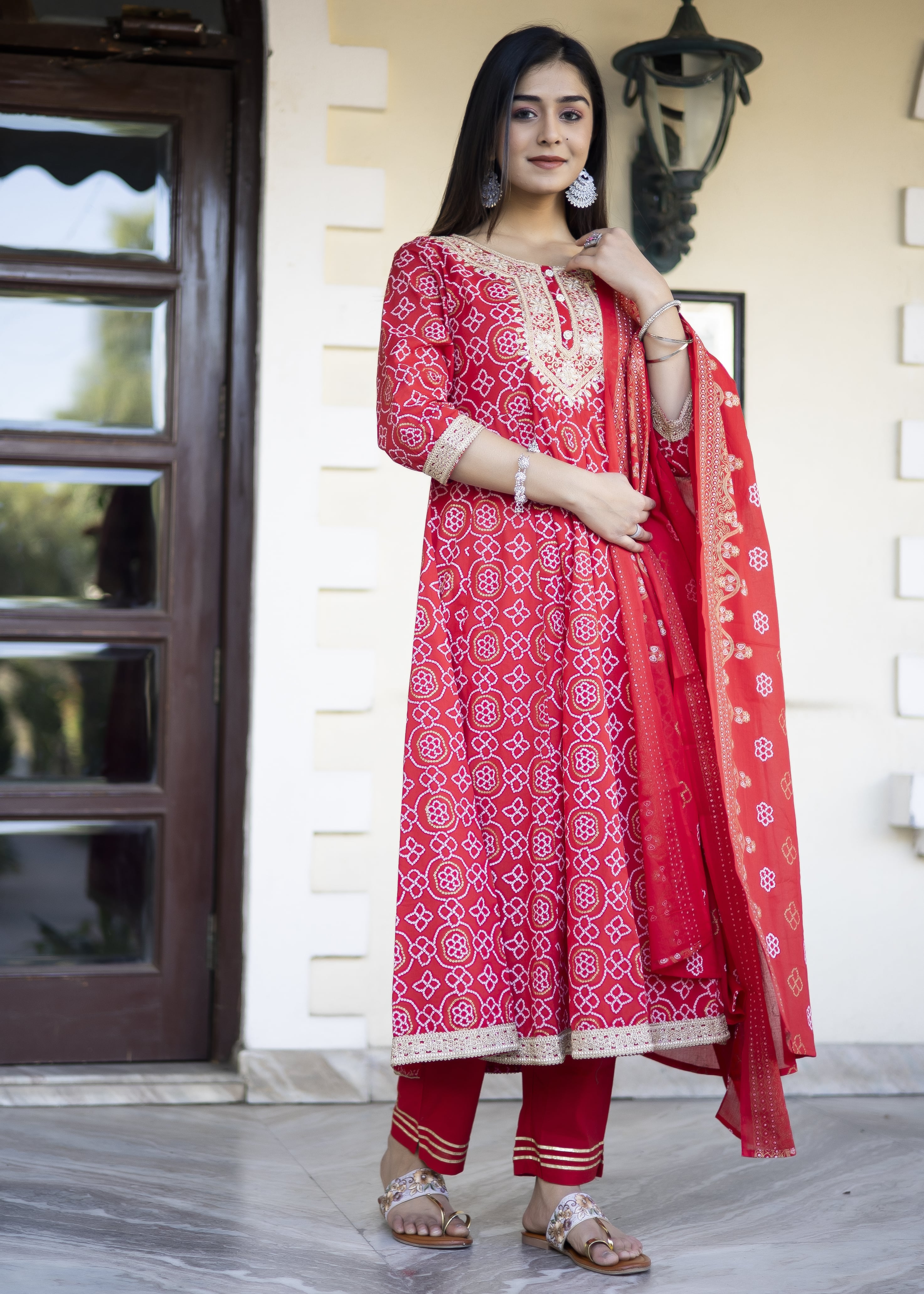 Radiant Red Anarkali Kurta Set with Dupatta
