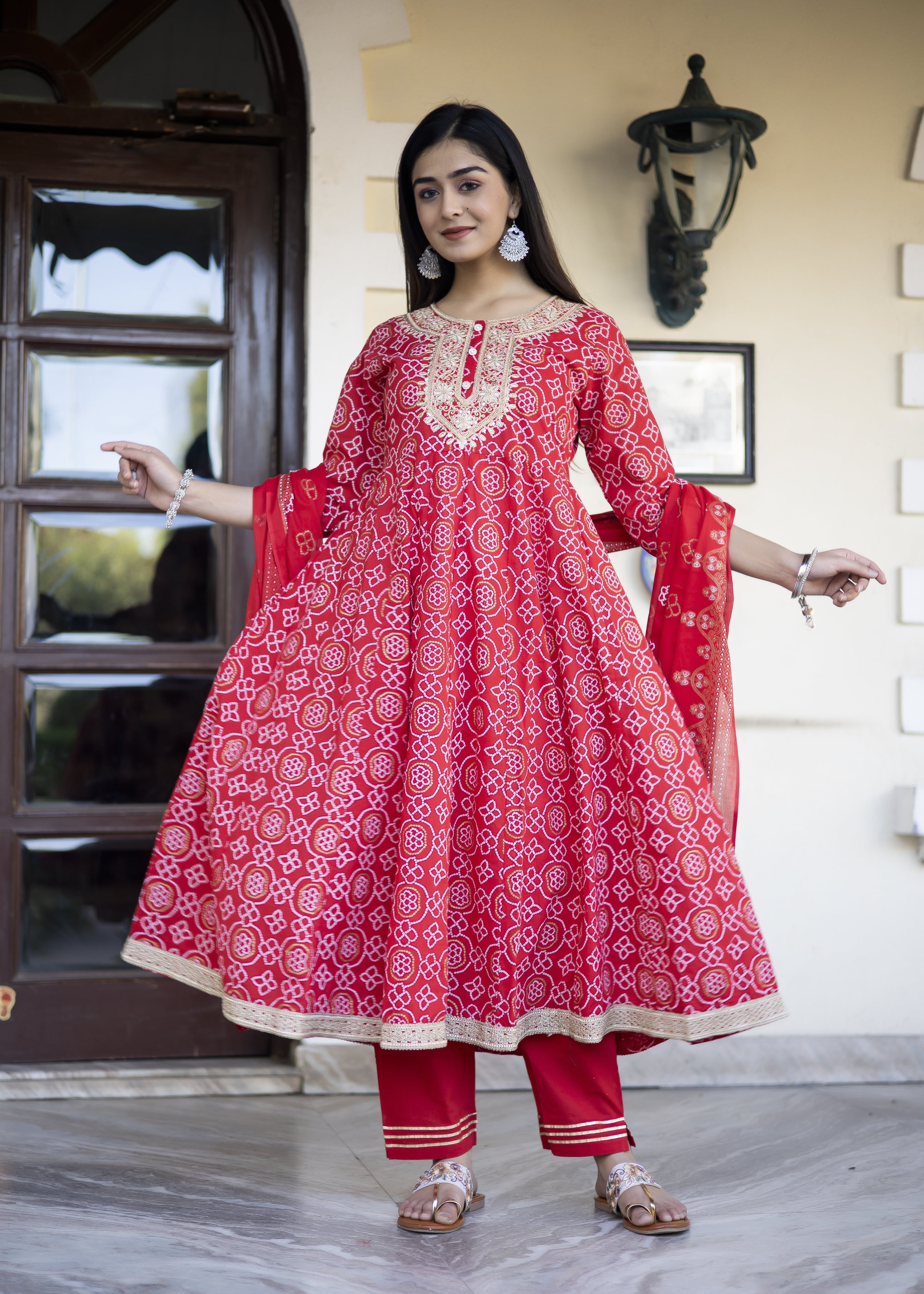 Radiant Red Anarkali Kurta Set with Dupatta