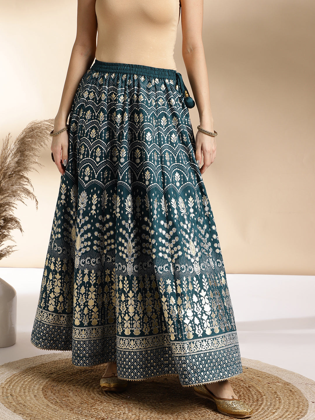 Teal Green Silk Blend Lehenga Choli with Net Dupatta