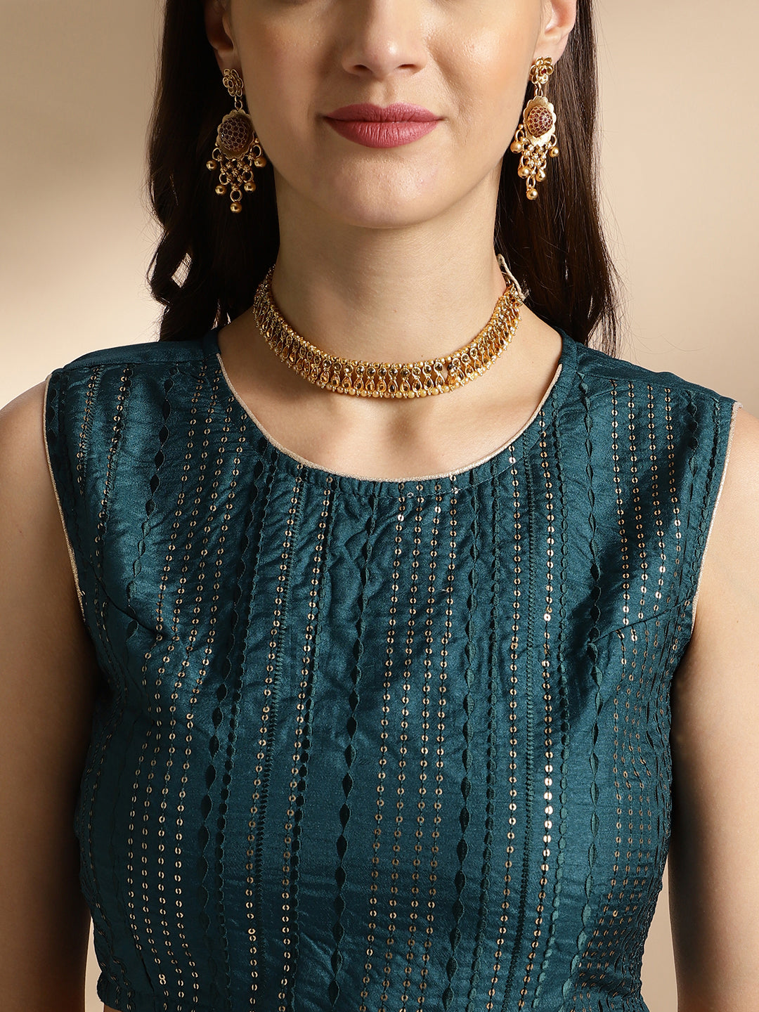 Teal Green Silk Blend Lehenga Choli with Net Dupatta