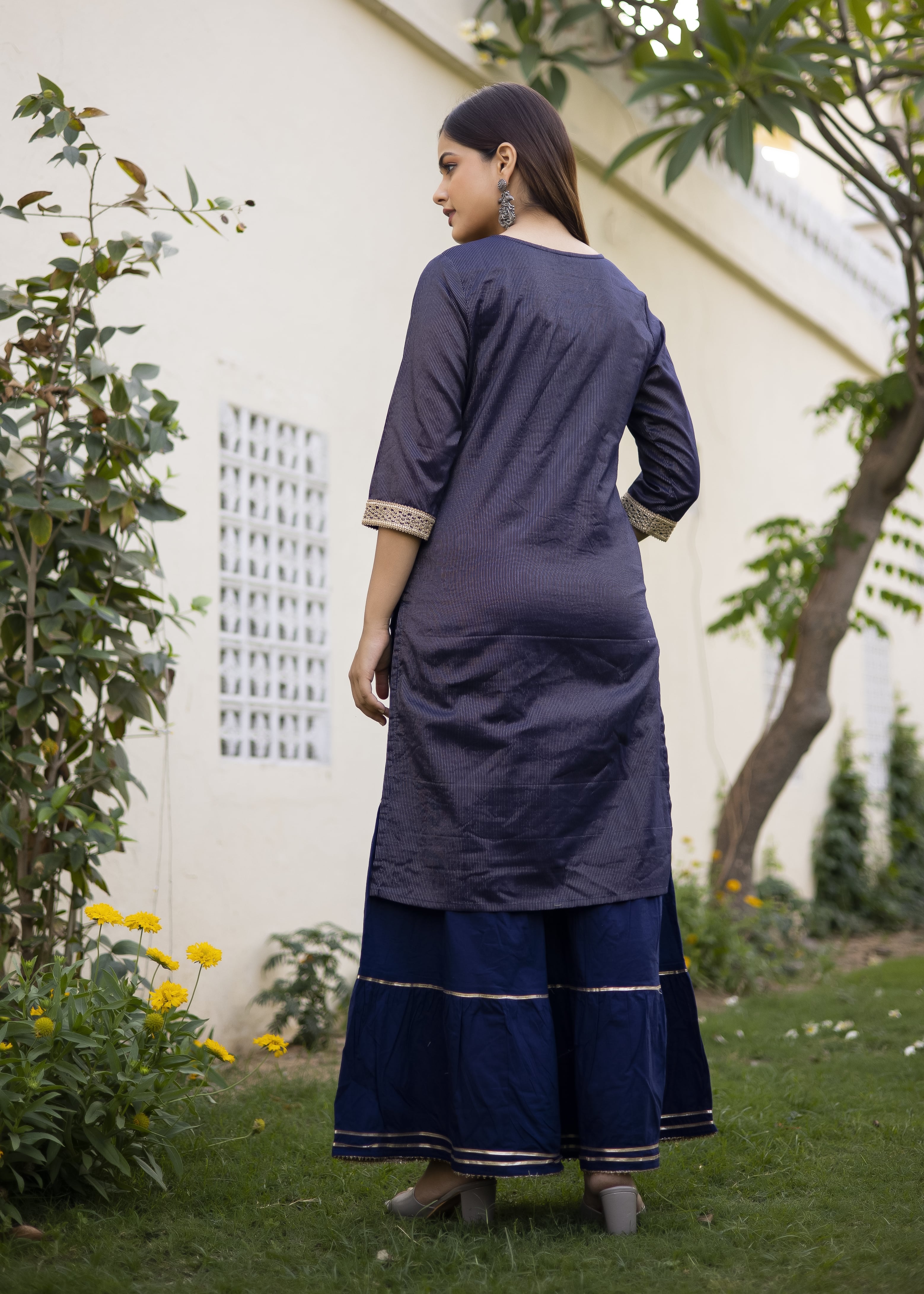 Elegant Navy Blue Sharara Set