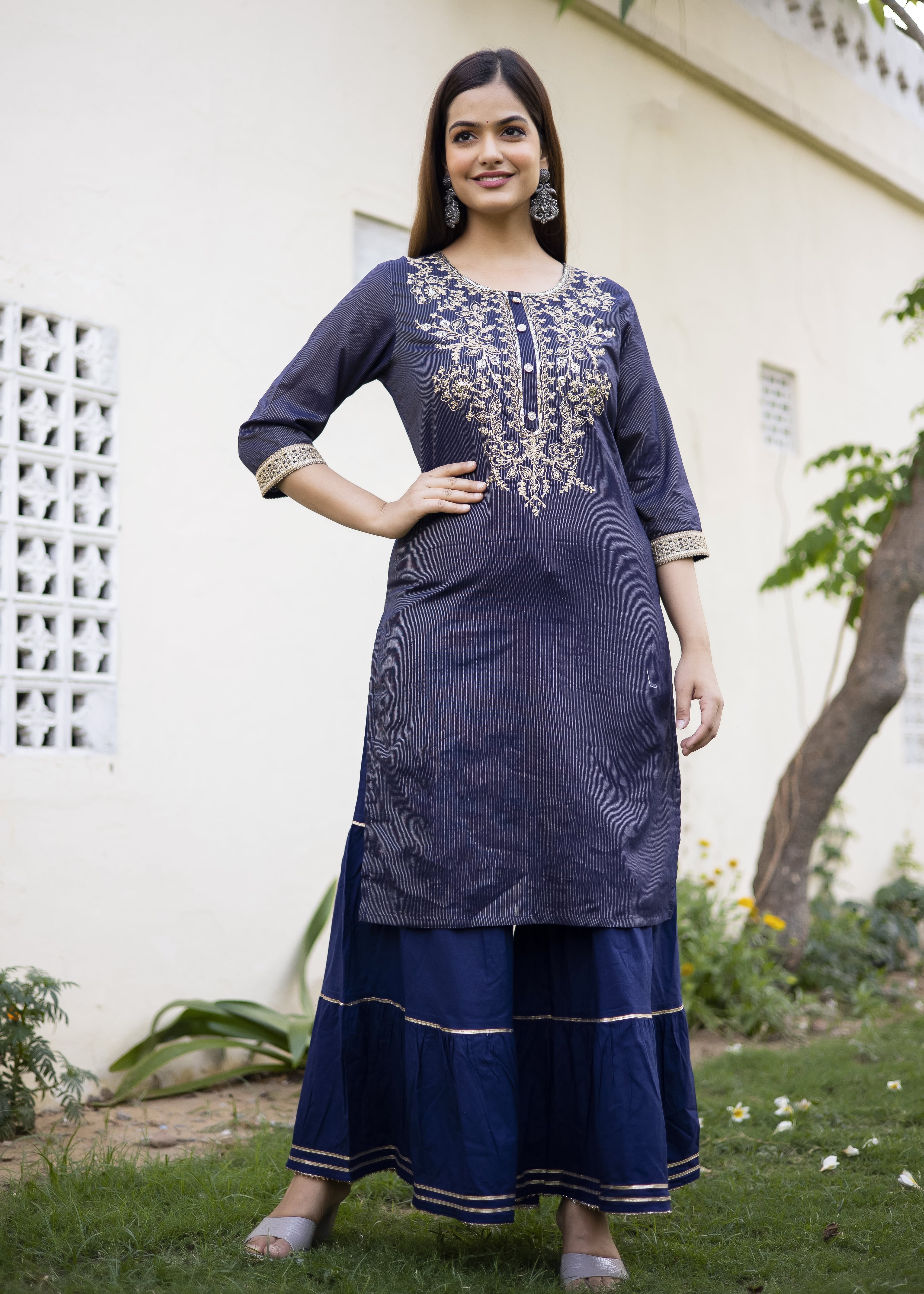 Elegant Navy Blue Sharara Set