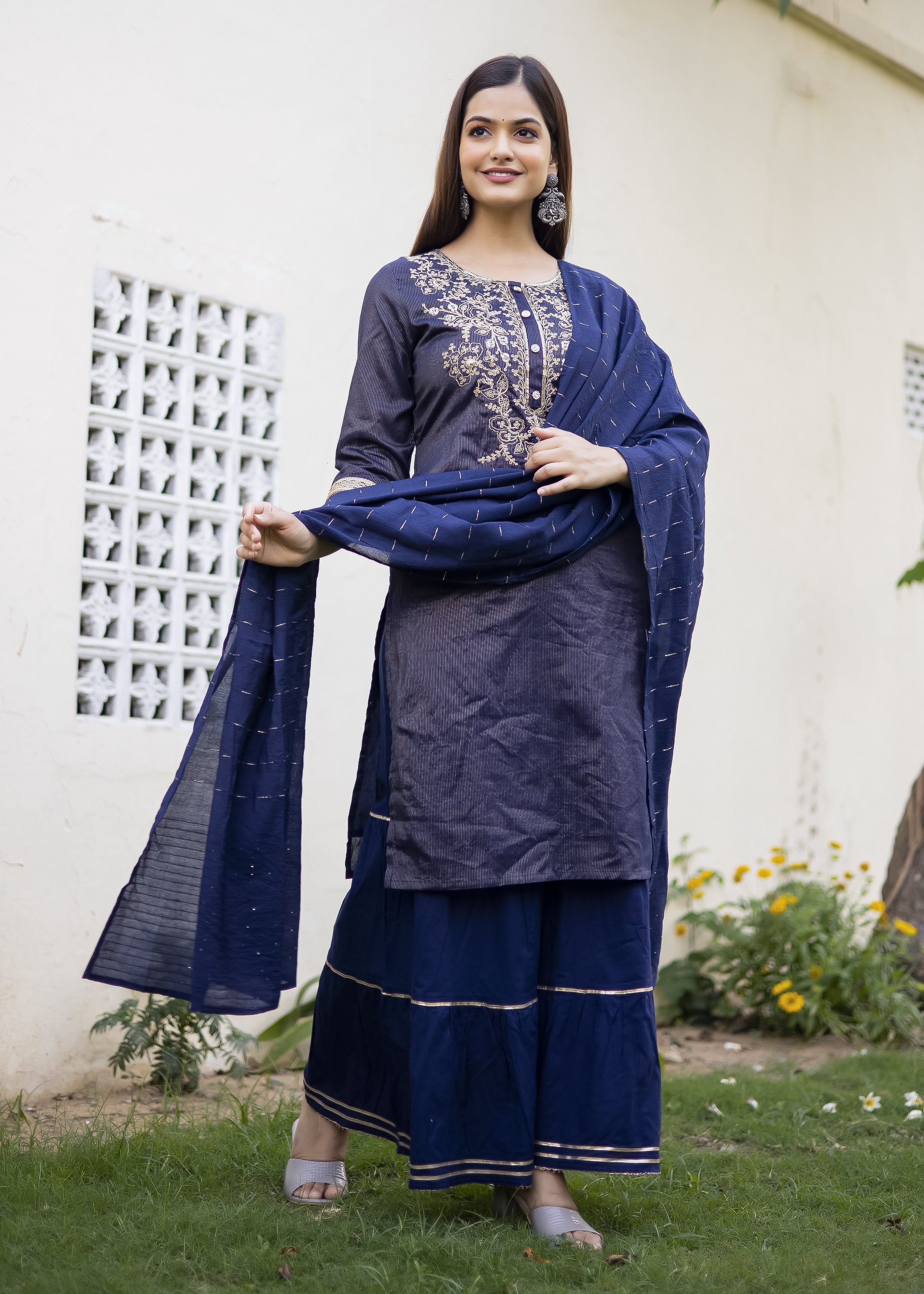 Elegant Navy Blue Sharara Set