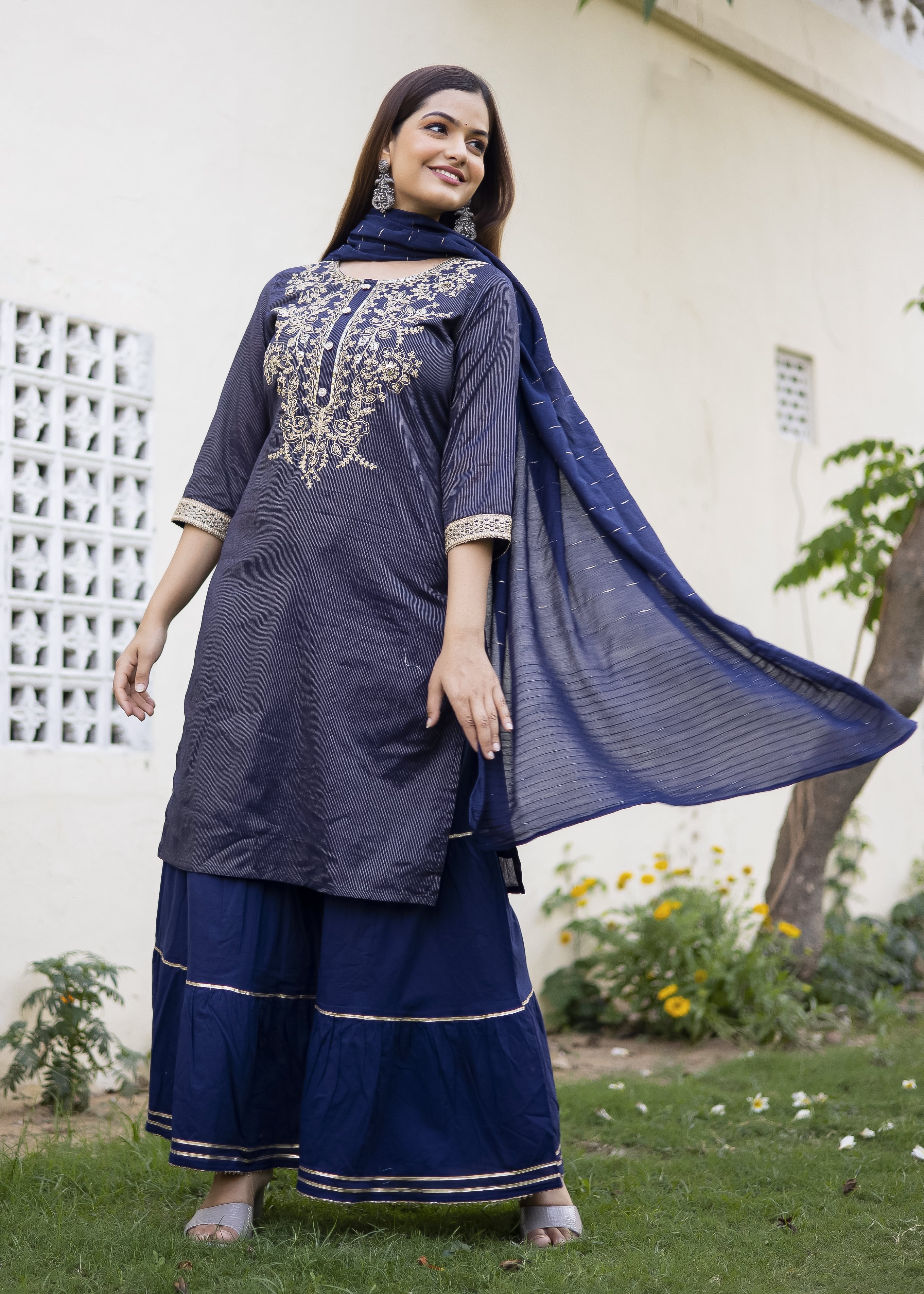 Elegant Navy Blue Sharara Set