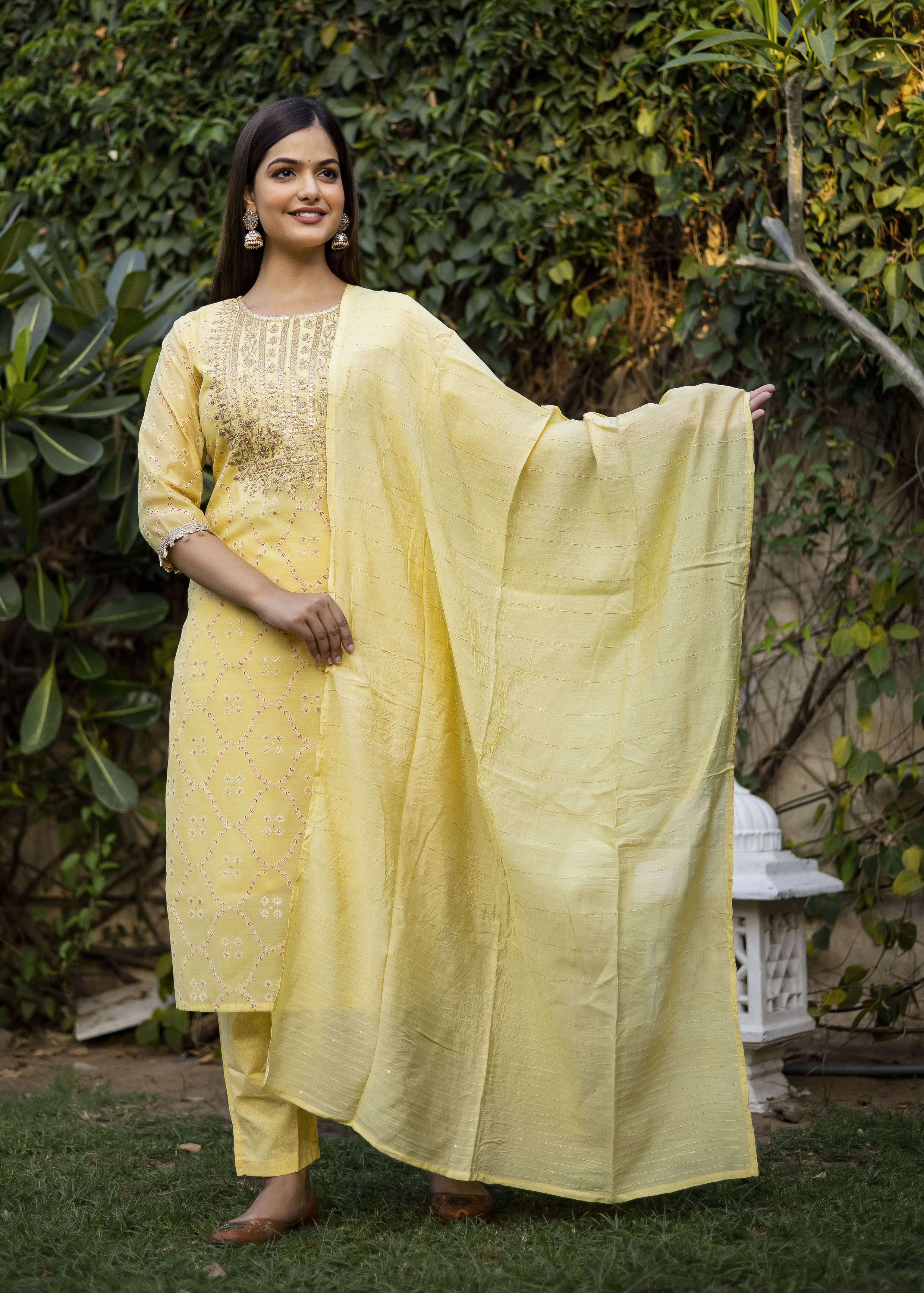 Pastel Yellow Embroidered Kurta Set with Dupatta
