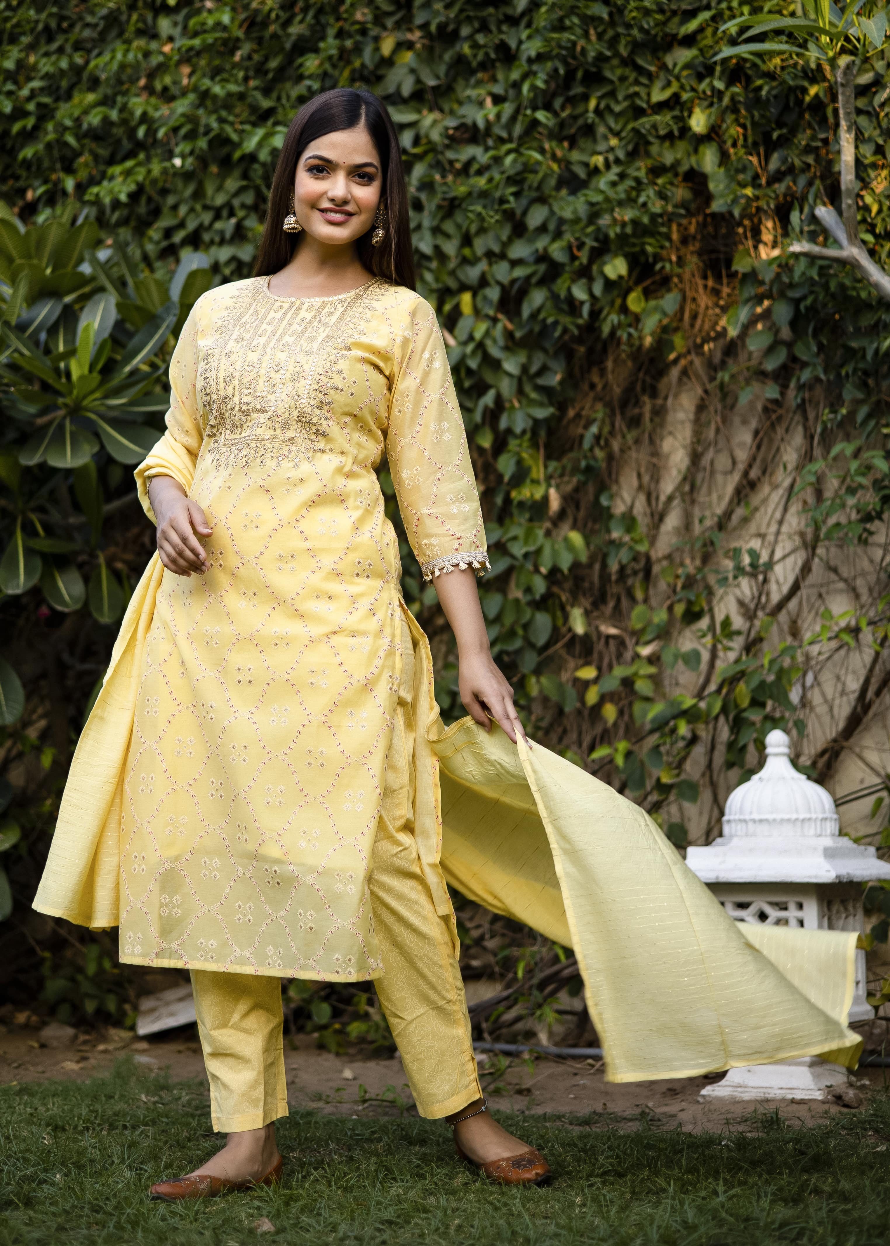 Pastel Yellow Embroidered Kurta Set with Dupatta
