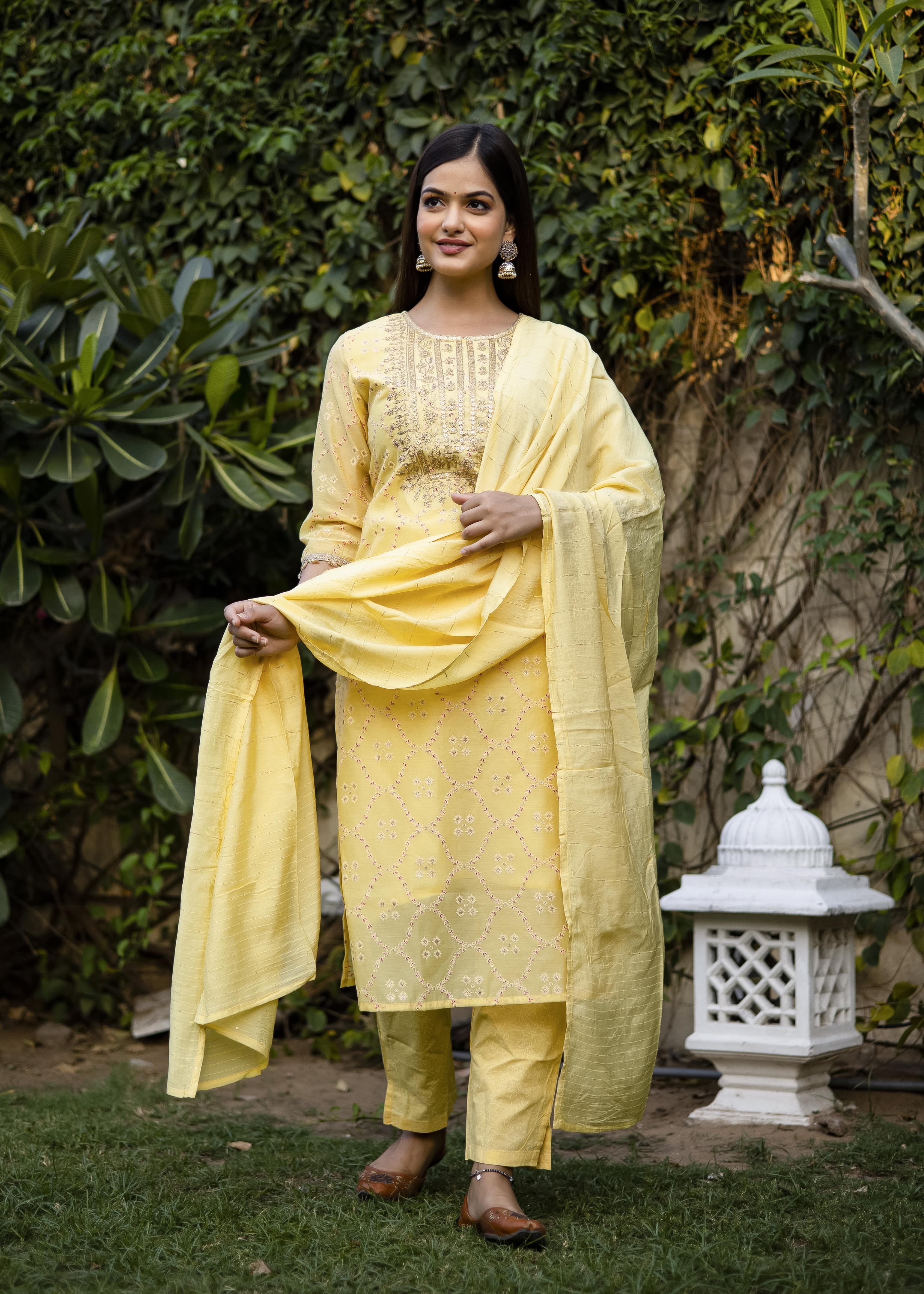 Pastel Yellow Embroidered Kurta Set with Dupatta
