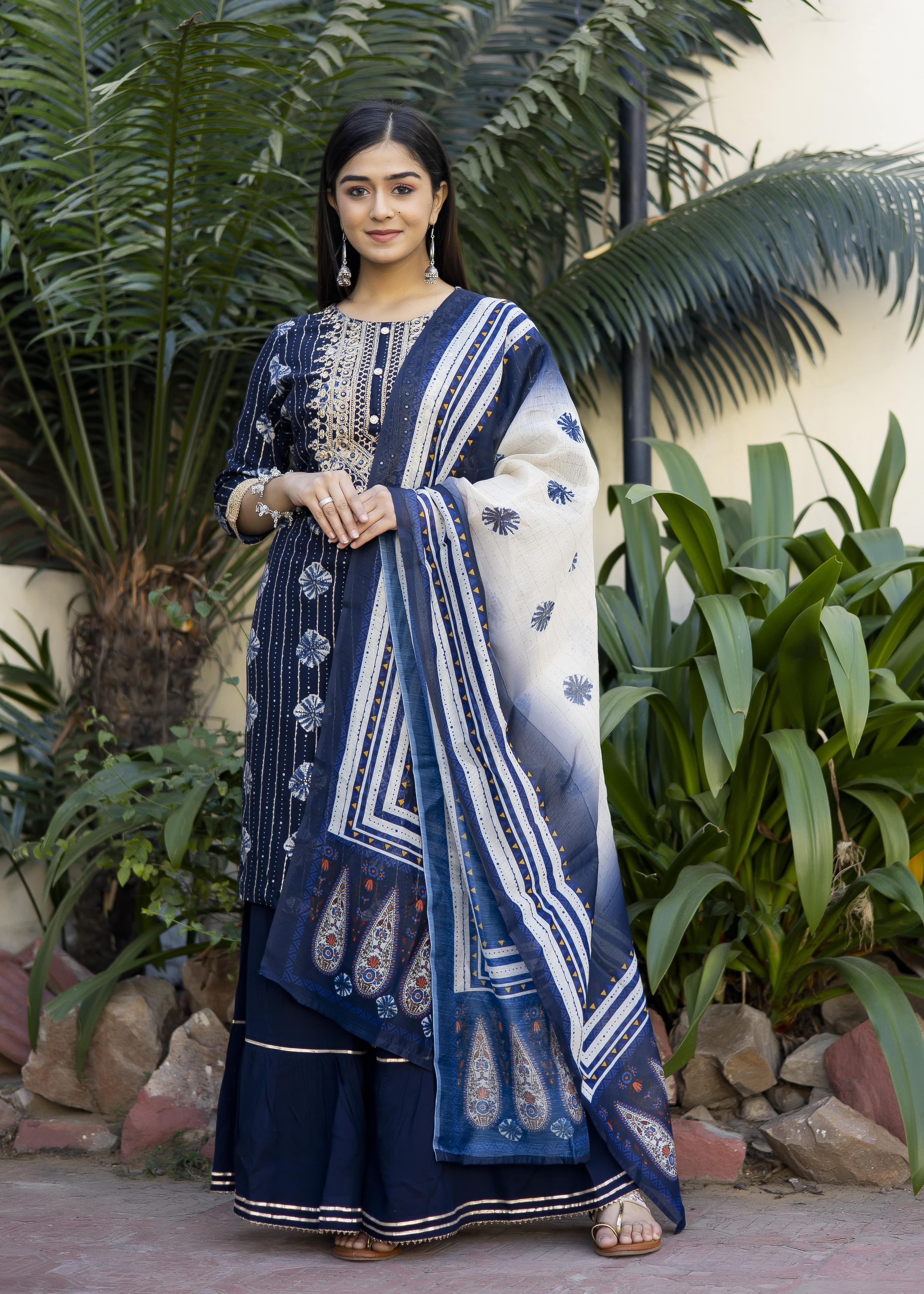 Stylish Navy Blue Sharara Set