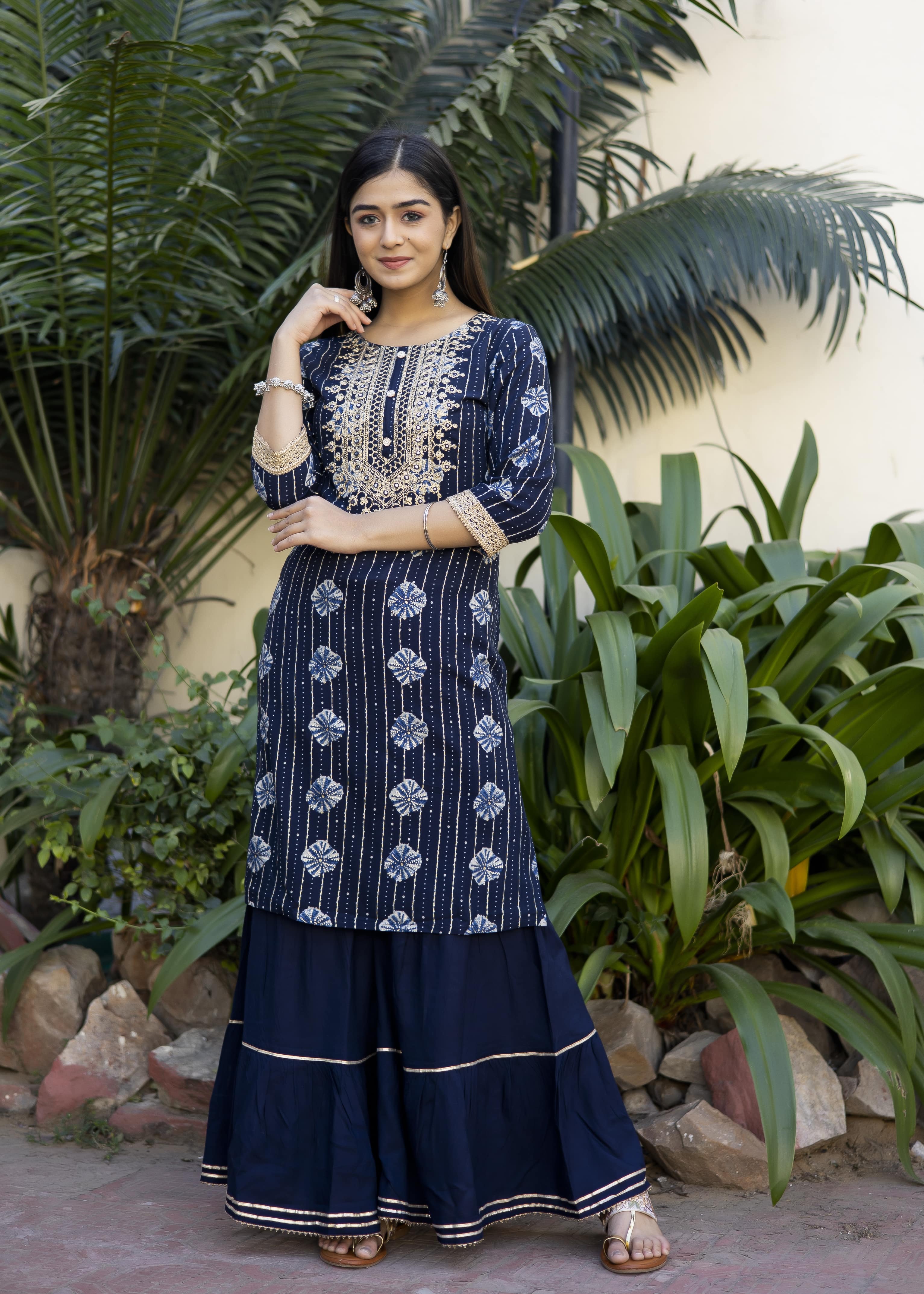 Stylish Navy Blue Sharara Set