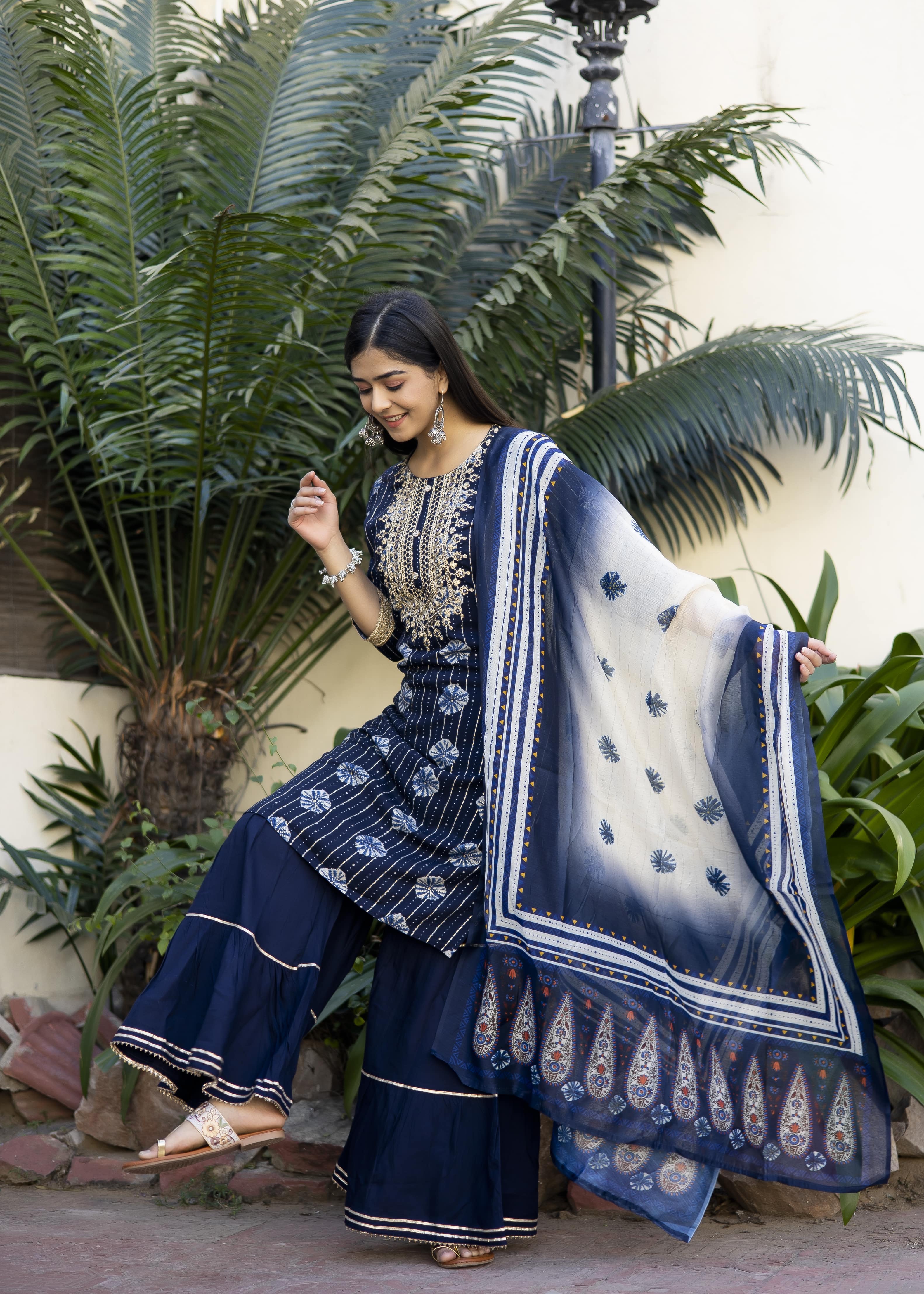 Stylish Navy Blue Sharara Set