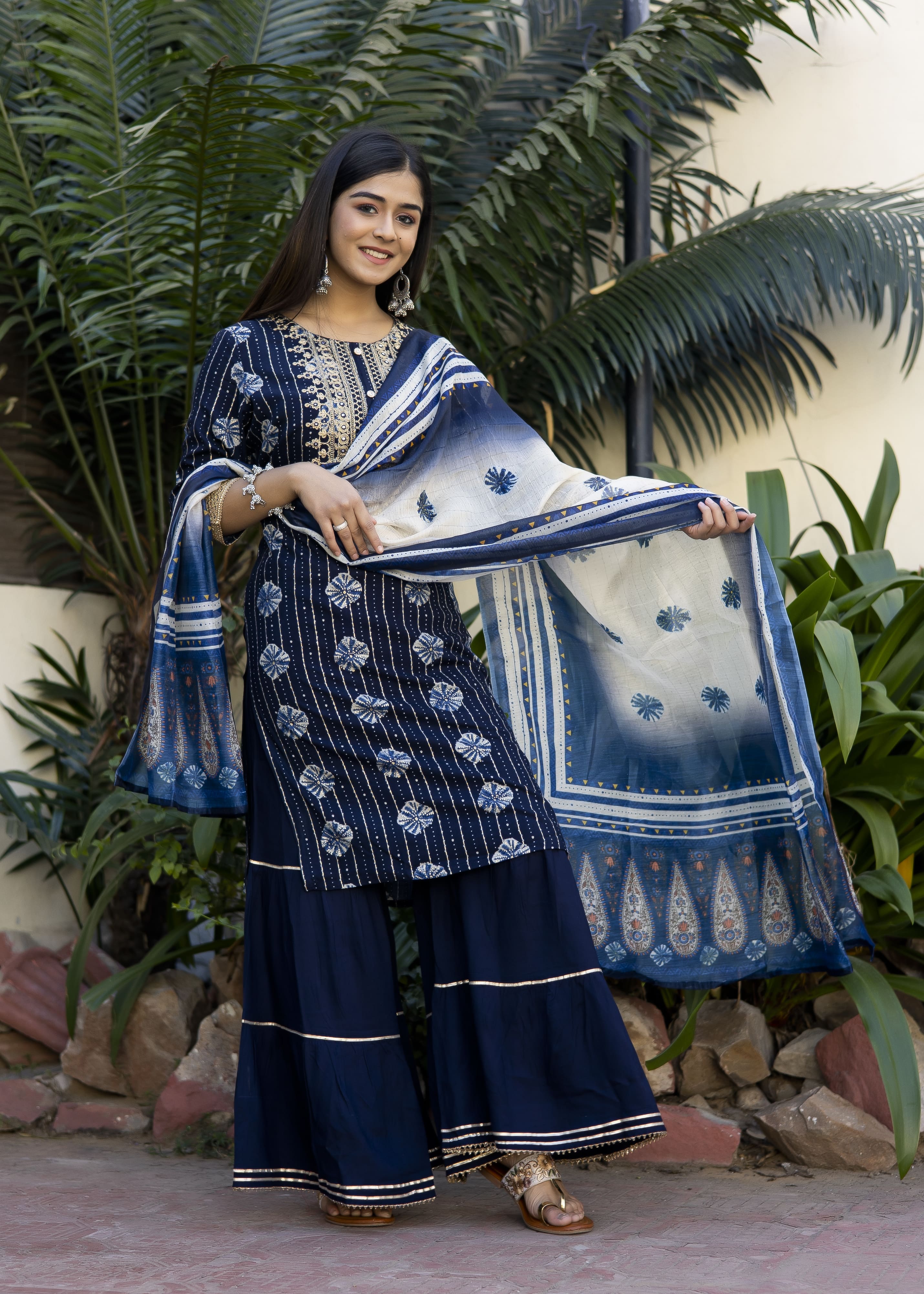 Stylish Navy Blue Sharara Set