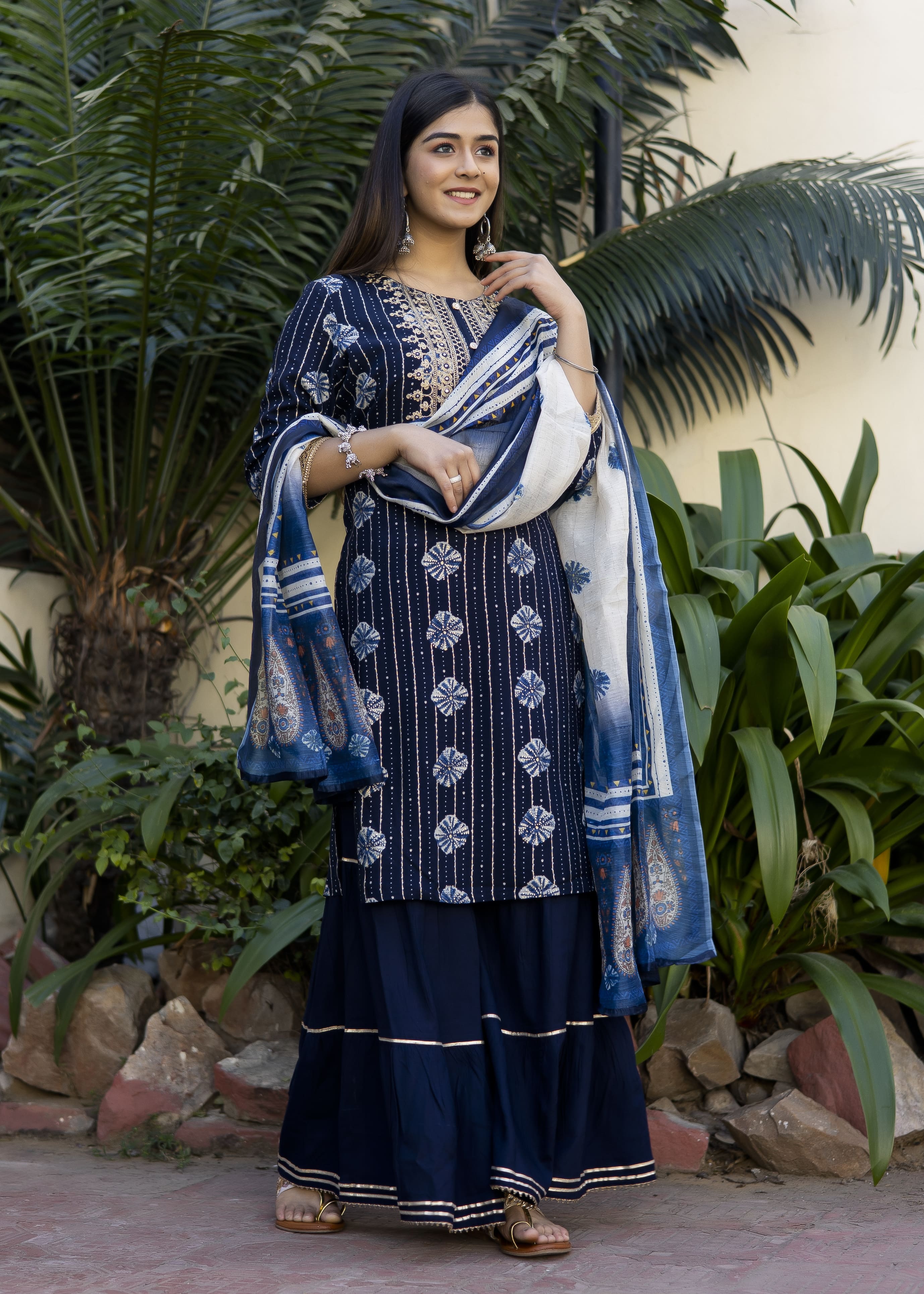 Stylish Navy Blue Sharara Set