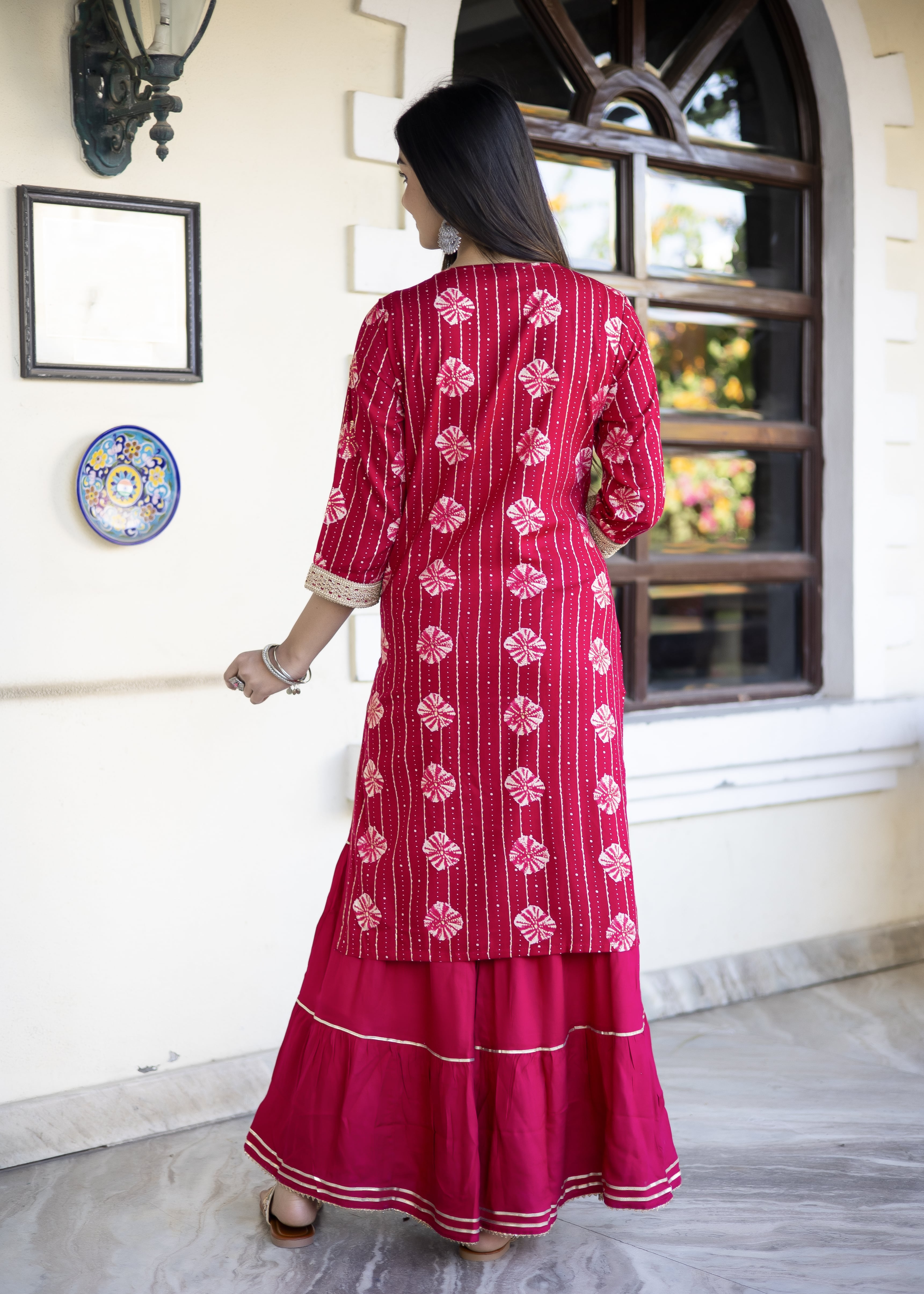 Rani Pink Embroidered Kurta Sharara Set with Dupatta