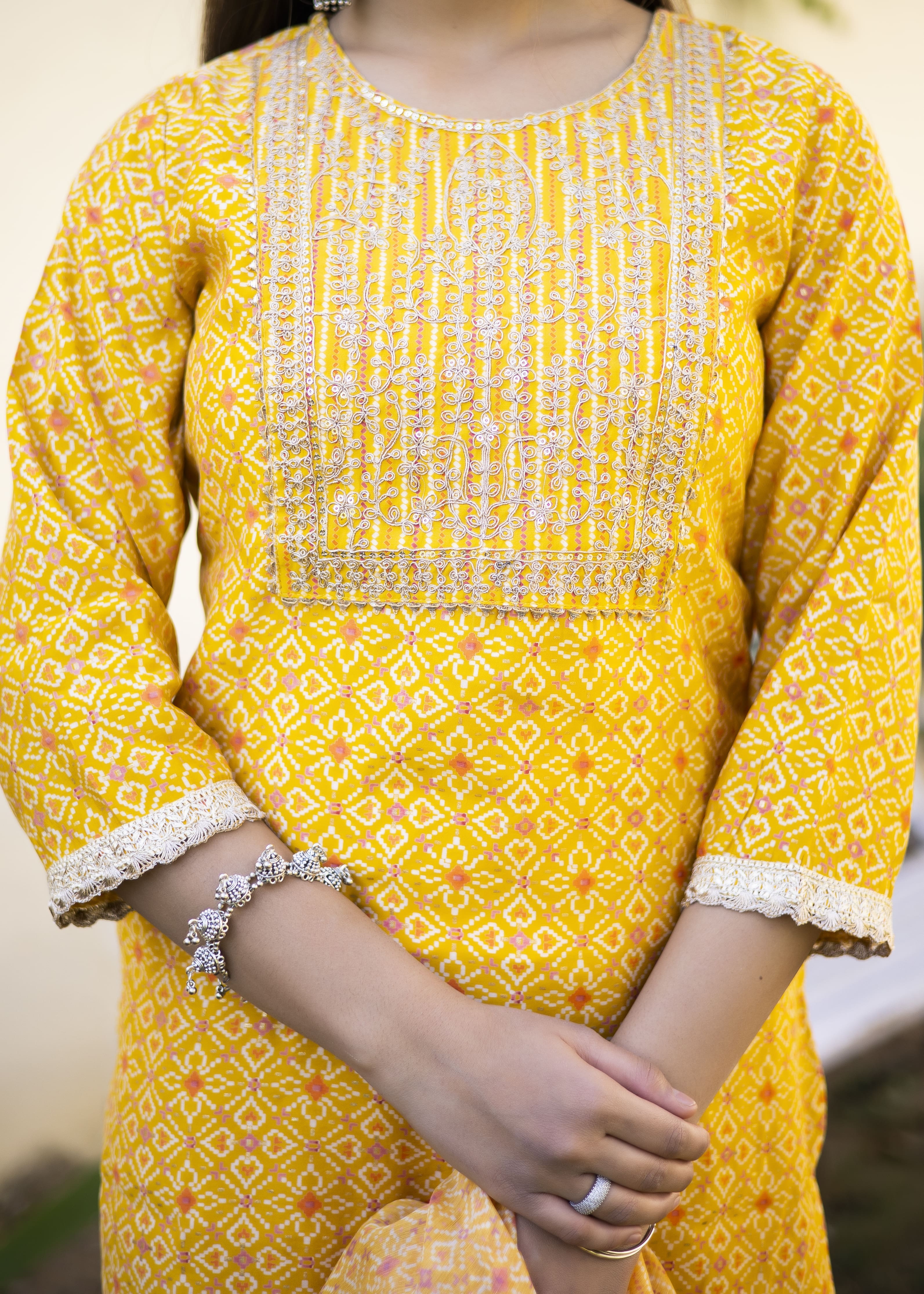 Sunshine Yellow Printed Suit Set with Dupatta