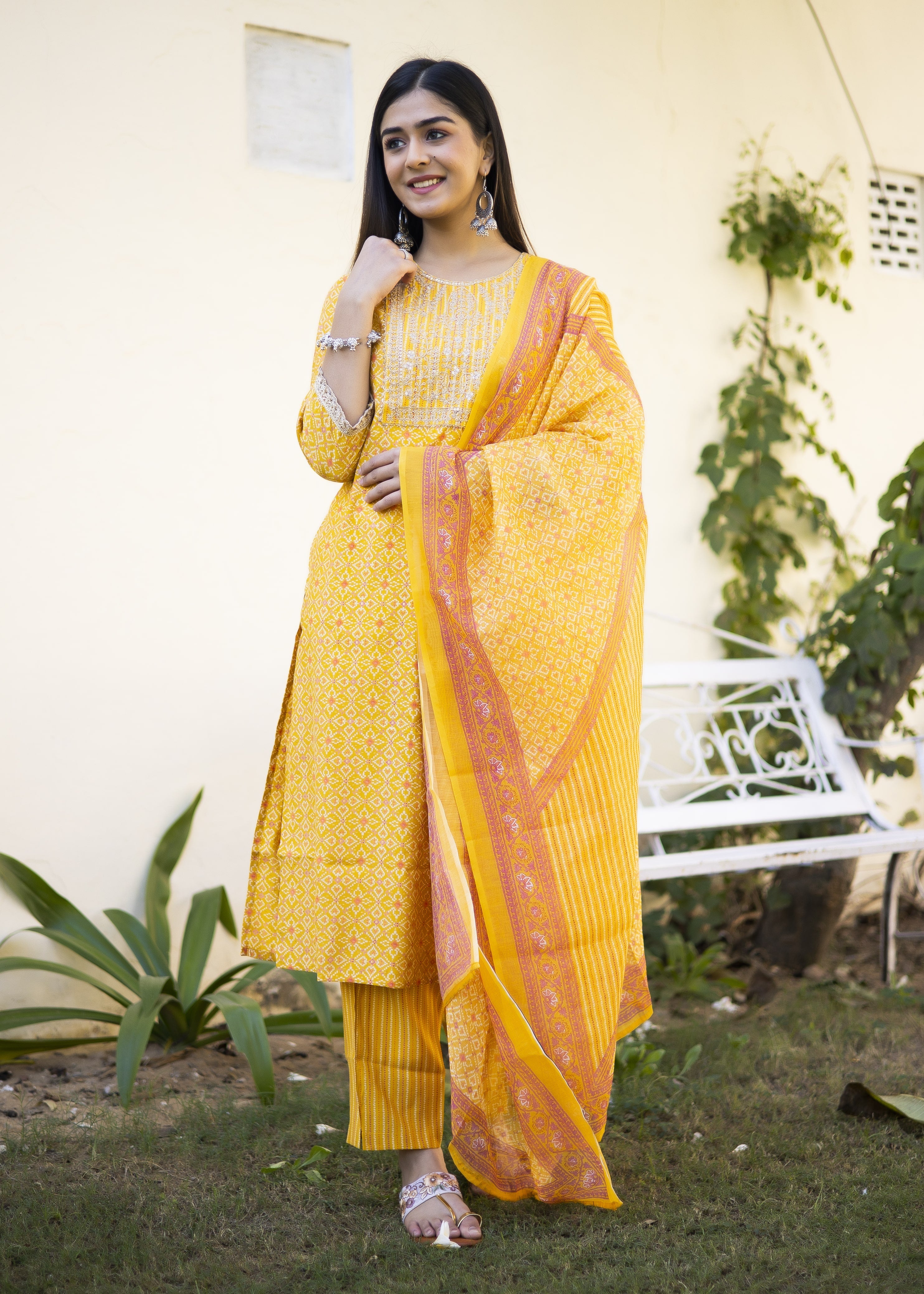 Sunshine Yellow Printed Suit Set with Dupatta