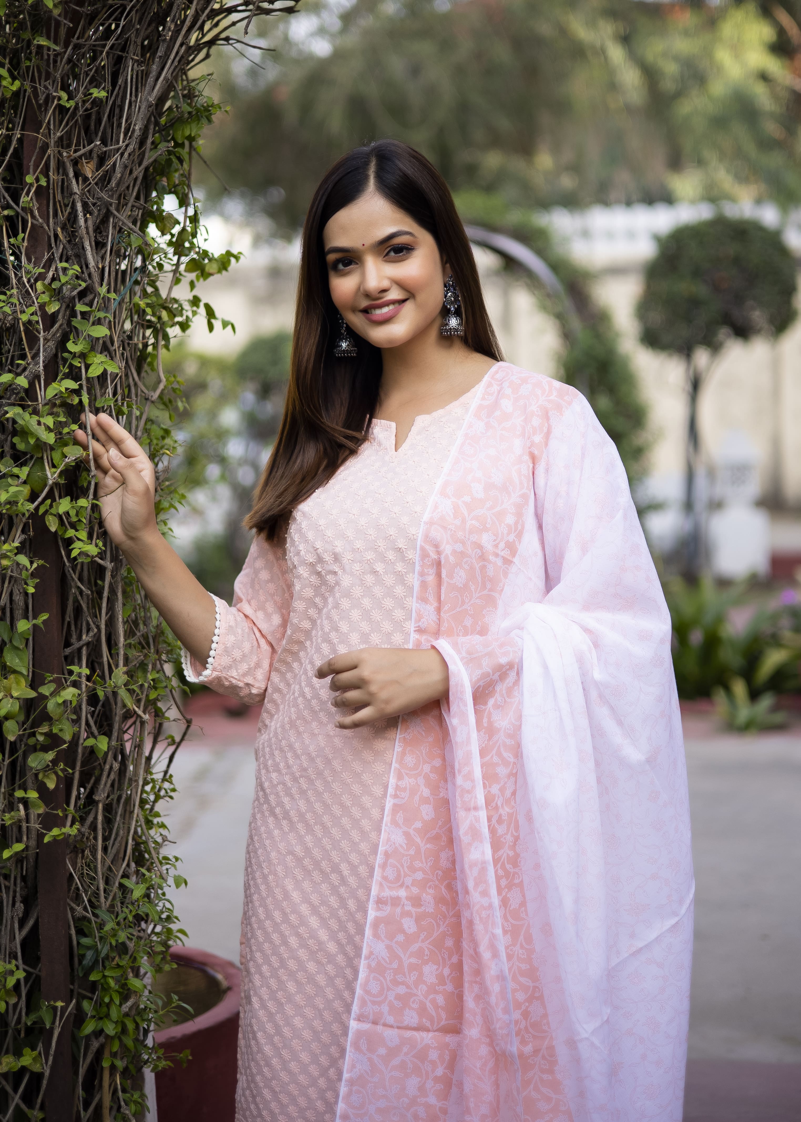 Elegant Peach Embroidered Suit Set with Dupatta